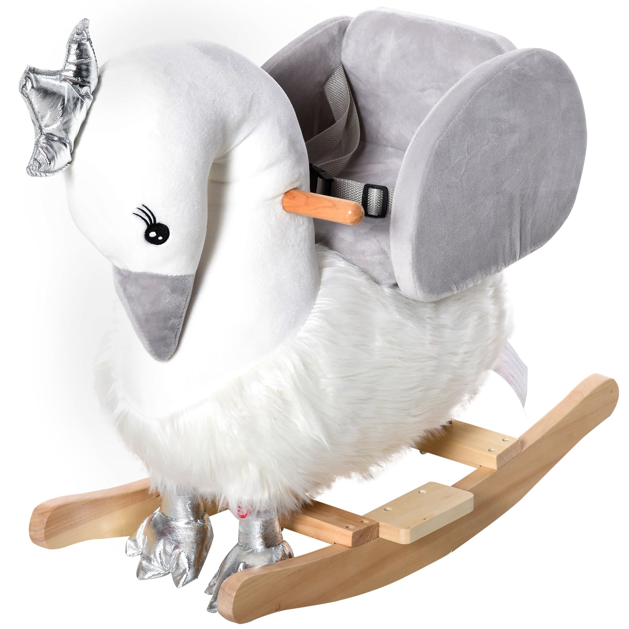 HOMCOM Kids Plush Ride-On Rocking Animal Horse Swan-shaped Toy Rocker with Realistic Sounds for Toddler 18-36 Months | Aosom UK