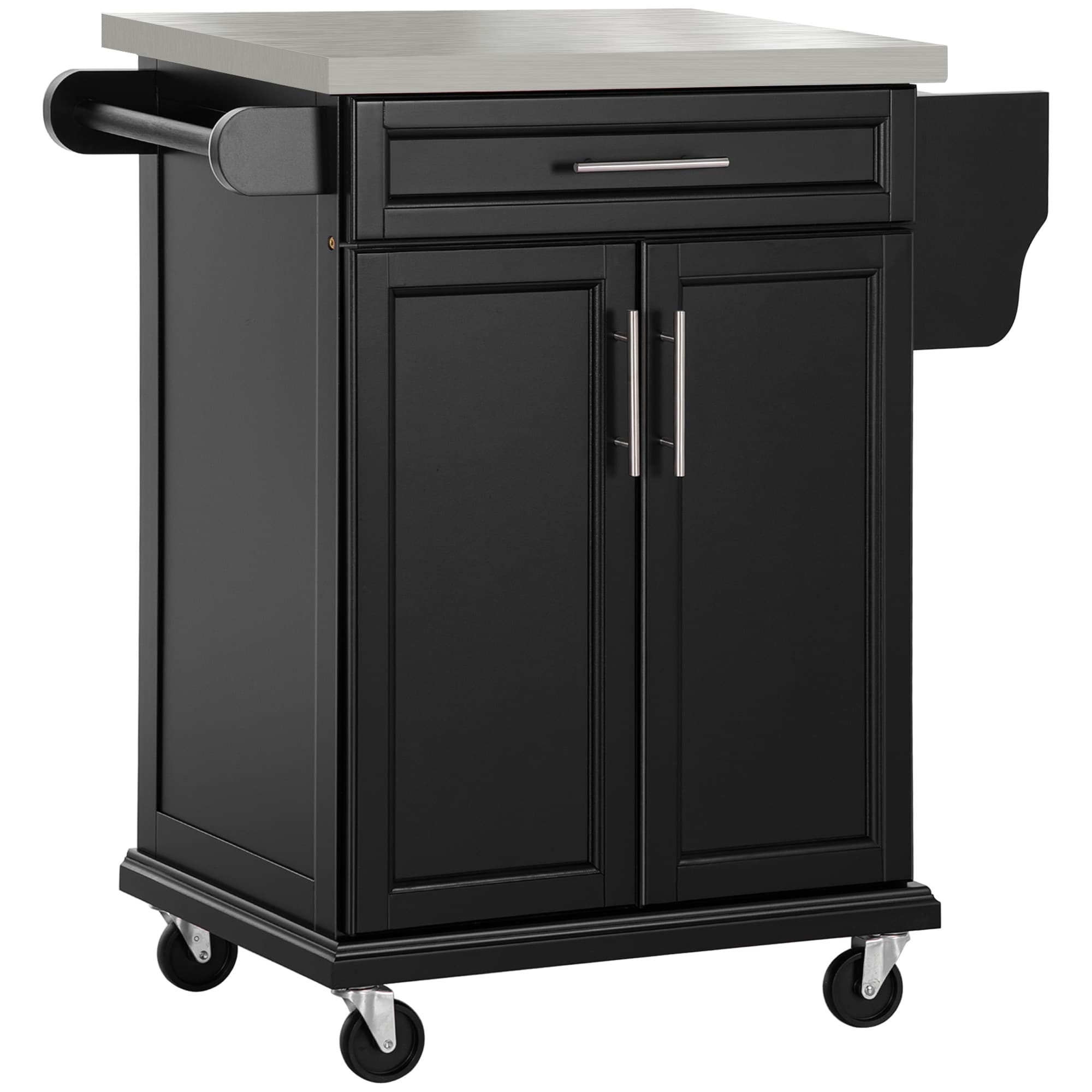 HOMCOM Kitchen Island, MDF, Stainless Steel Top-Black | Aosom UK