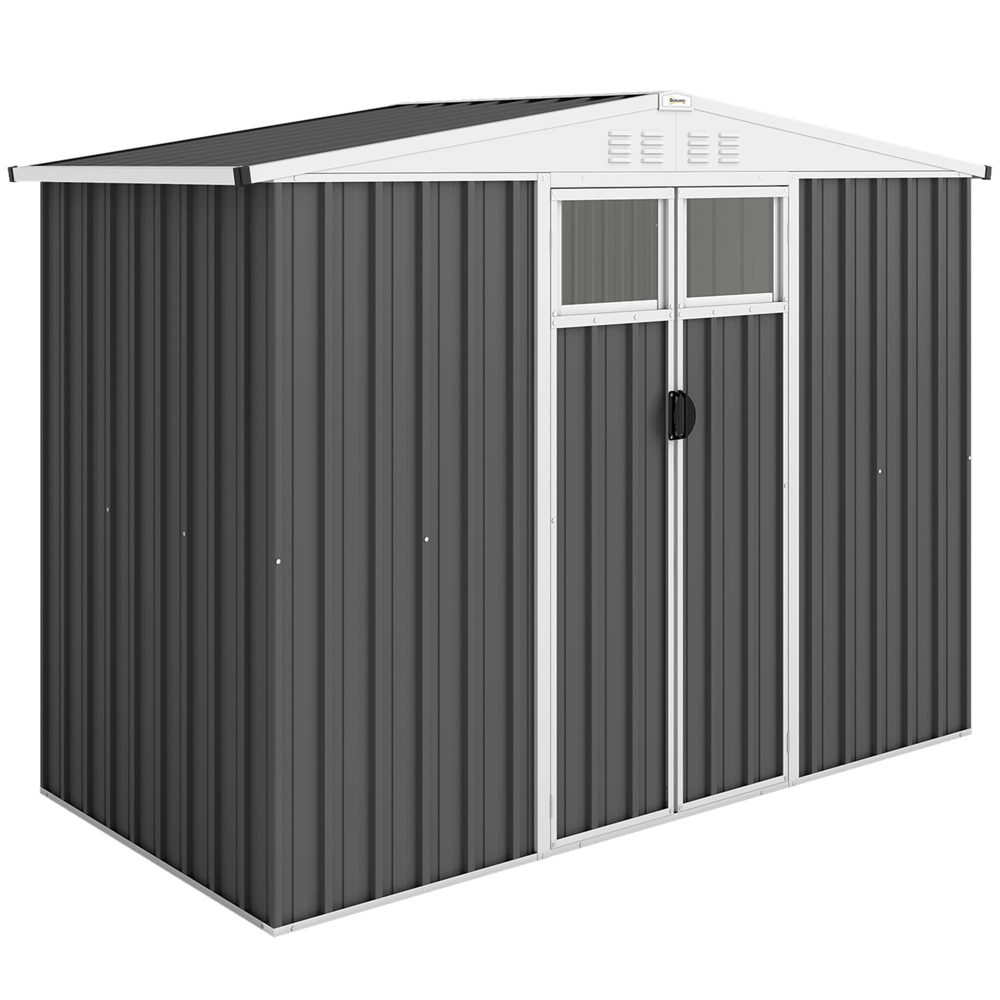 Outsunny 8 x 4 ft Metal Garden Shed, Garden Storage Shed with Window, 4 Vents and Lockable Door, Waterproof Galvanised Steel Tool Storage Shed, Dark Grey