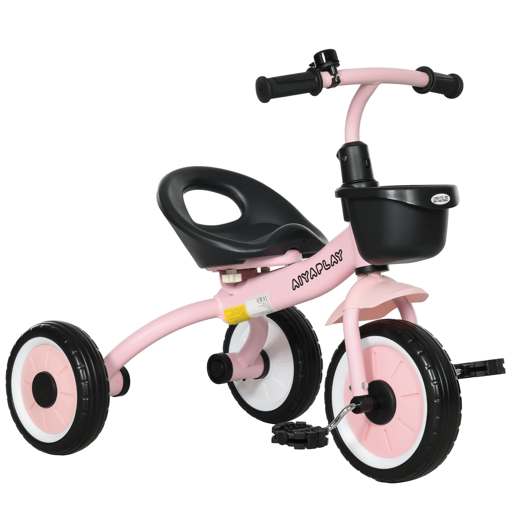 AIYAPLAY Kids Trike, Tricycle, with Adjustable Seat, Basket, Bell, for Ages 2-5 Years - Pink | Aosom UK