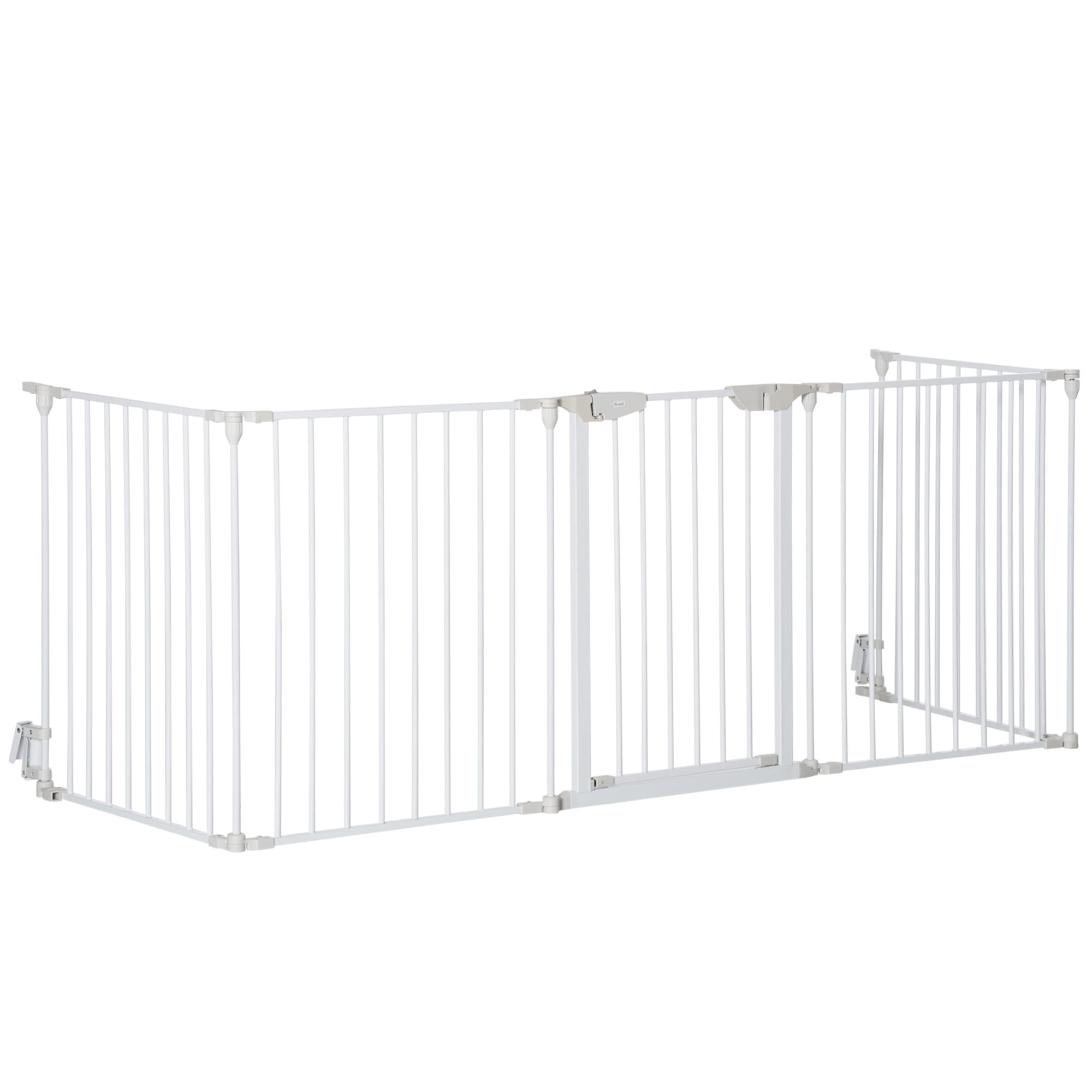 PawHut Pet Safety Gate, 5-Panel Metal Playpen, Fireplace, Christmas Tree Fence, Stair Barrier, Room Divider, Door, Lock | Aosom UK