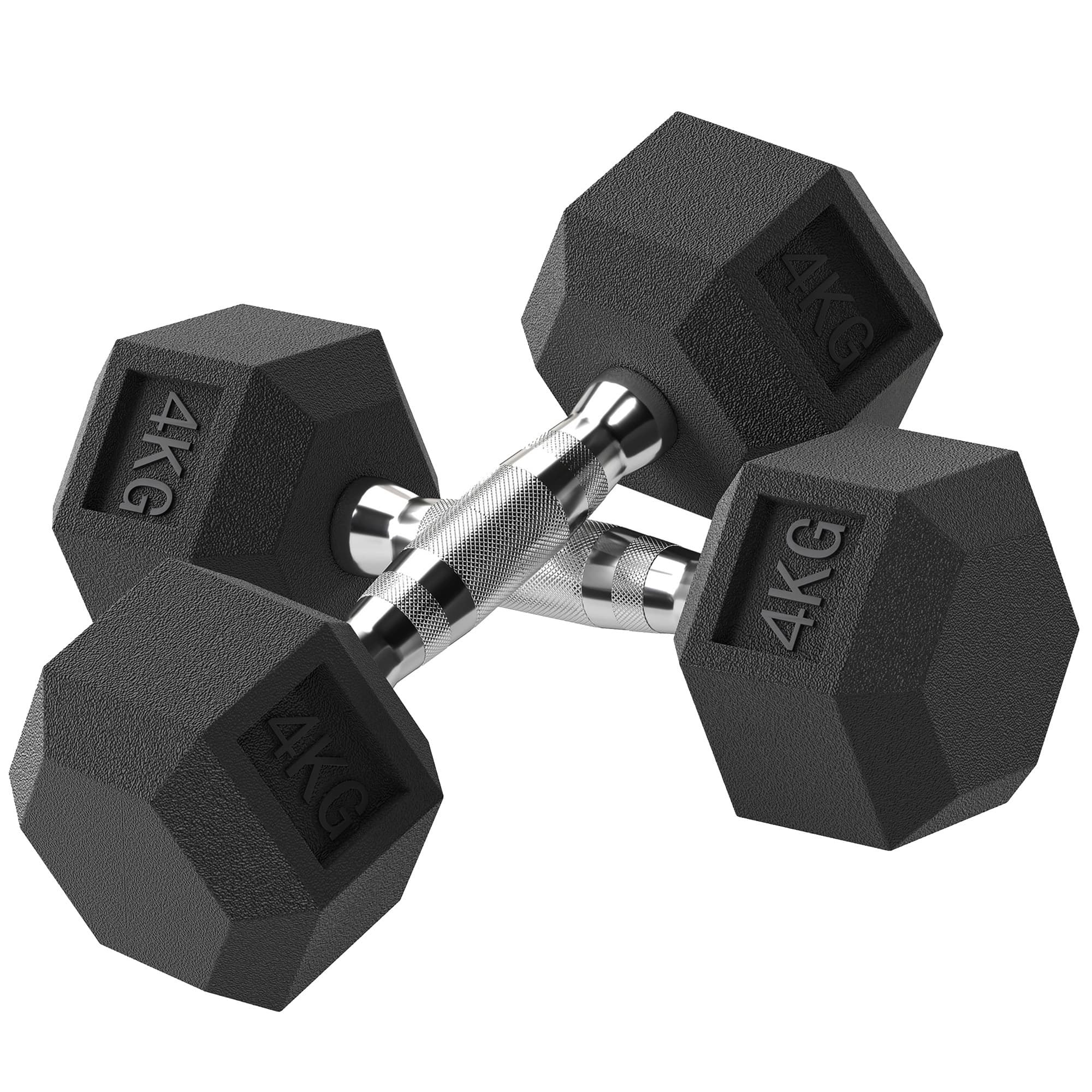 HOMCOM Hexagonal Dumbbell Set: 2x4kg Rubber Weights for Home Gym, Weight Lifting Exercise | Aosom UK
