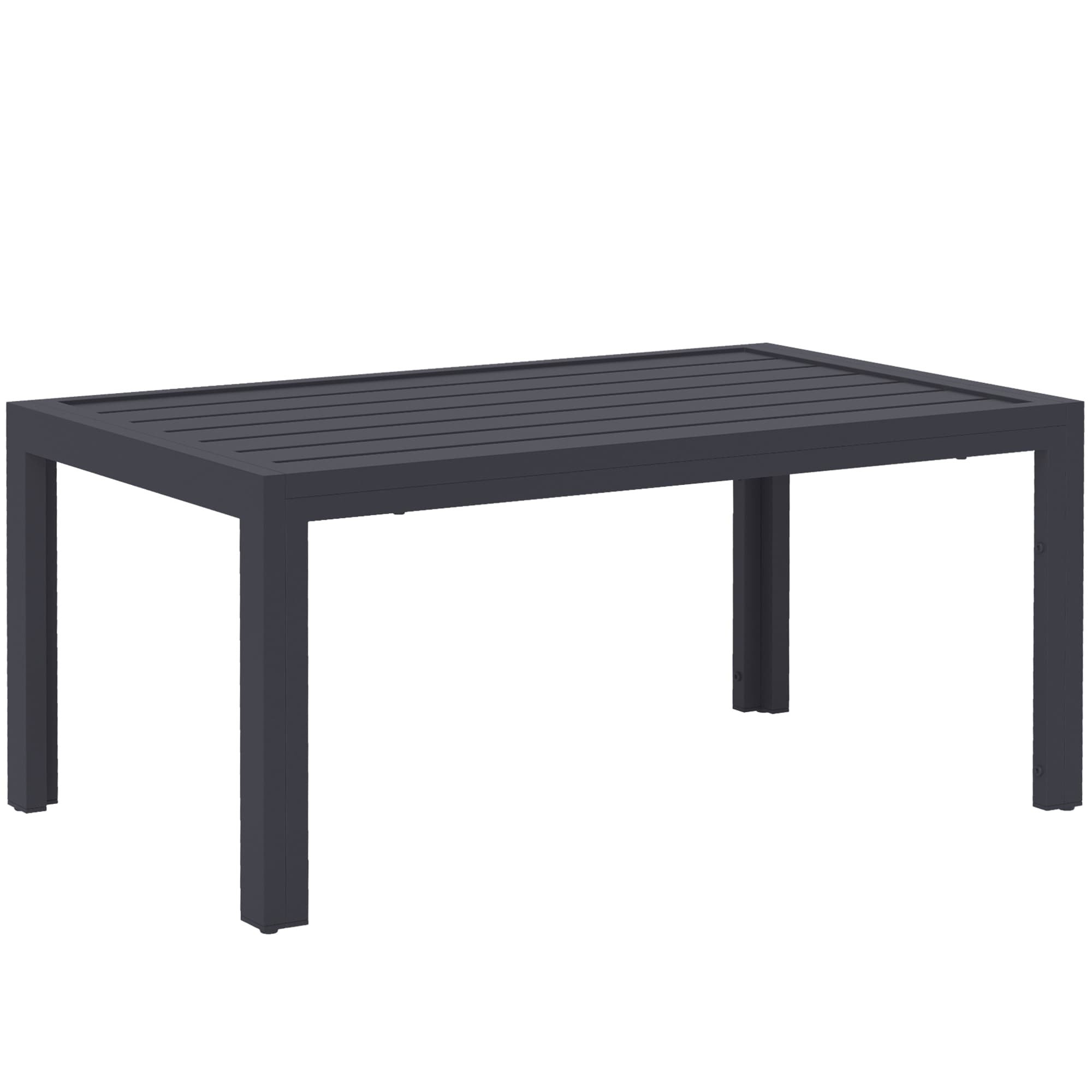 Outsunny Outdoor Side Table, Rectangular Patio Coffee Side Table with Steel Frame and Slat Tabletop for Garden, Balcony, Grey thumbnail 2