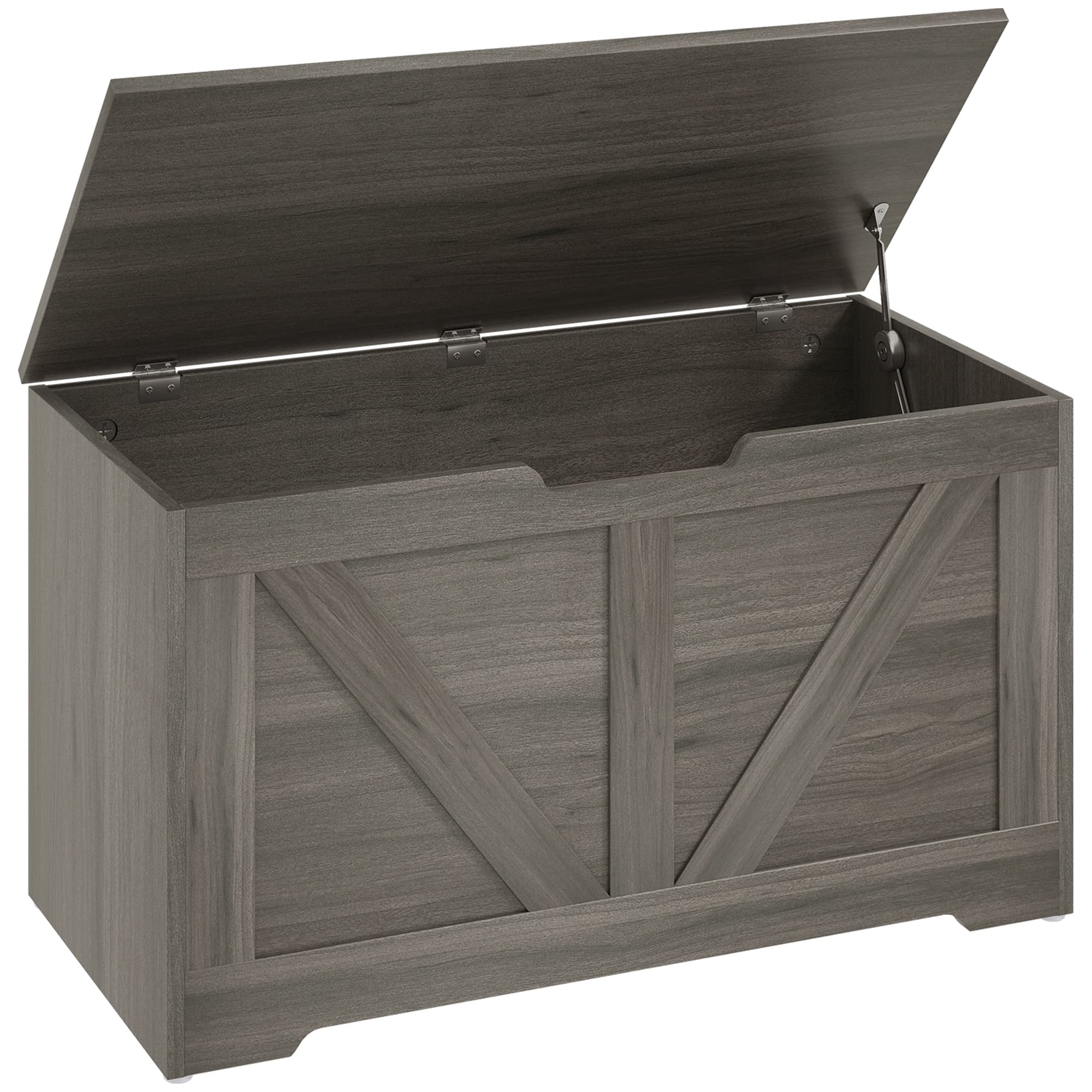 HOMCOM 100L Home Storage Box with Safety Hinges, Large Capacity for Organizing Clothes, Toys & Household Items, Charcoal Grey | Aosom UK