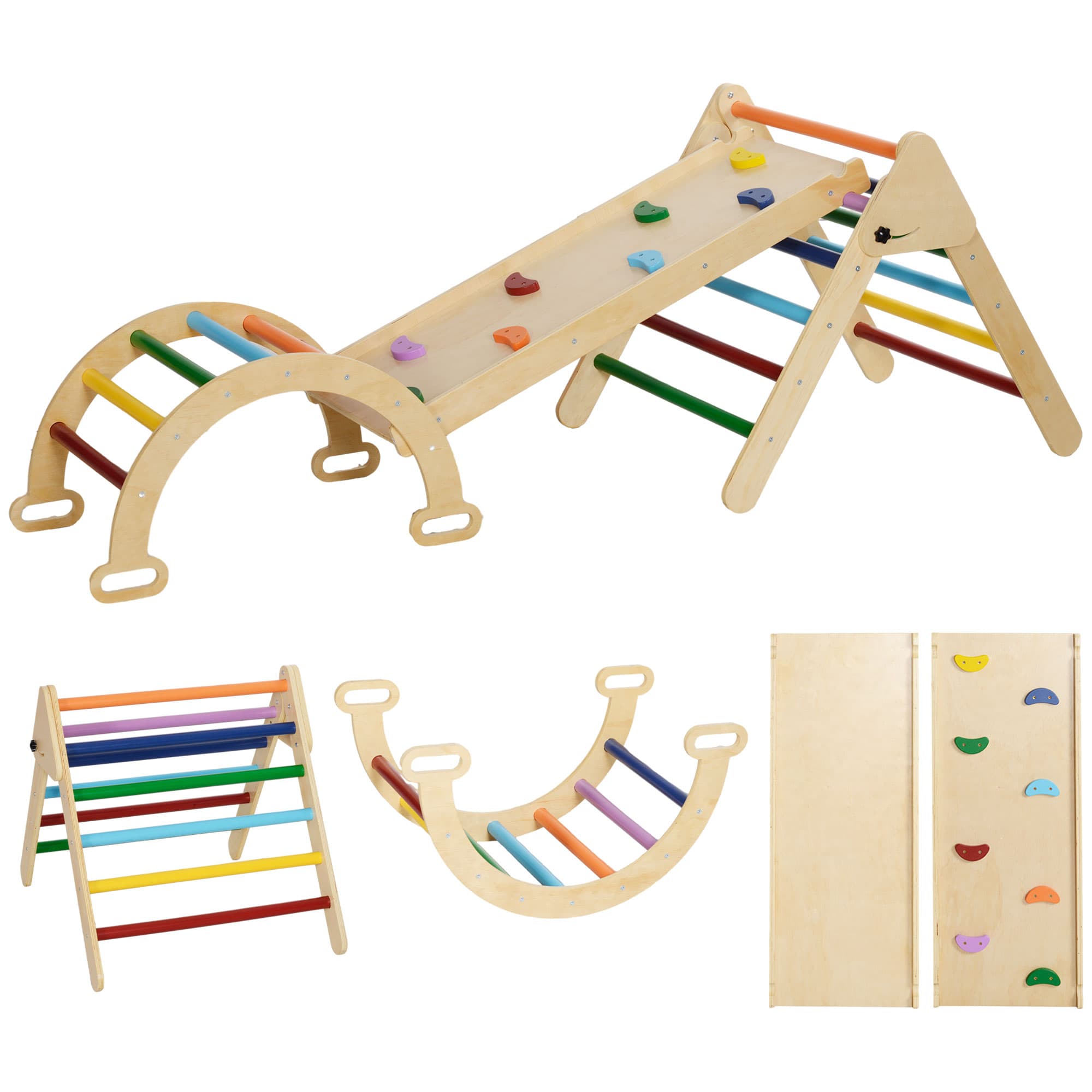 AIYAPLAY 5 in 1 Toddler Climbing Frame with Ramp, Arch, for 18-48 Months, Multicolour | Aosom UK