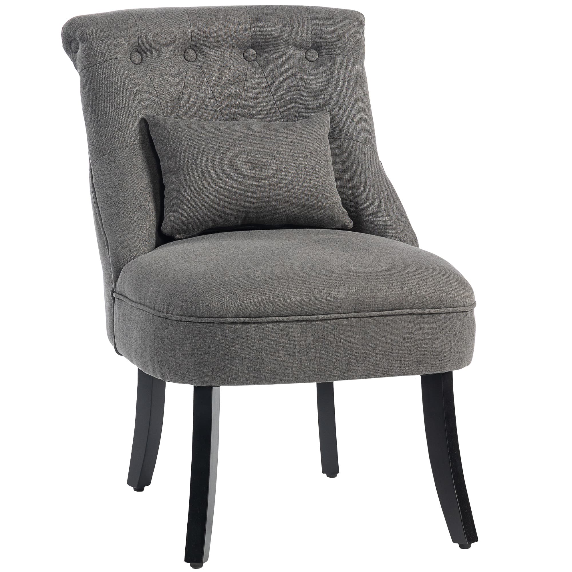 HOMCOM Fabric Single Sofa Dining Chair Tub Chair Upholstered W/ Pillow Solid Wood Leg Home Living Room Furniture, Cat Scratch Anti, Charcoal Grey
