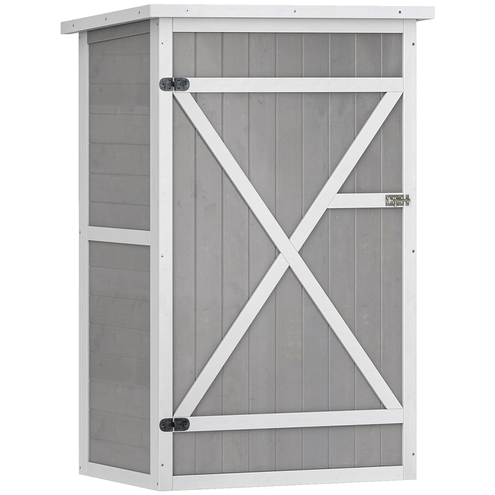 Outsunny Wooden Garden Storage Shed Fir Wood Tool Cabinet Organiser with Shelves 75L x 56W x115Hcm Grey | Aosom UK