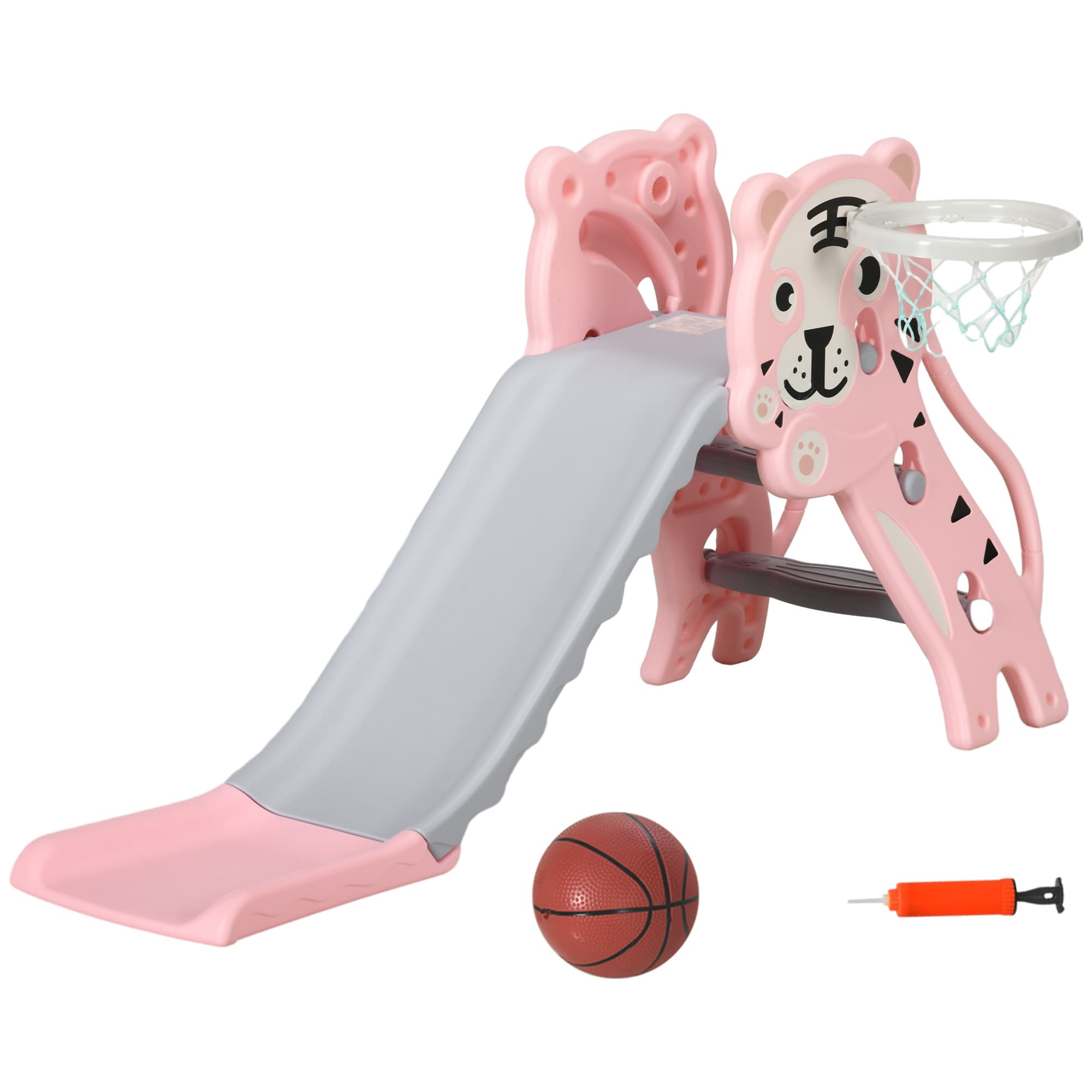 AIYAPLAY 2 in 1 Baby Slide for Indoor Use with Basketball Hoop, Basketball, for Ages 18-36 Months - Pink | Aosom UK