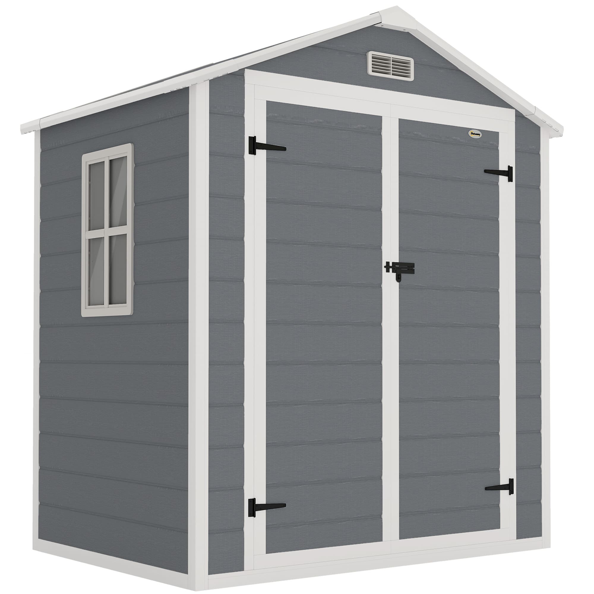 Outsunny 6 x 4.5ft Outdoor Storage Shed for Small Terraced Gardens, with Vent, Plastic Roof and Lockable Doors, Low Maintenance, Grey | Aosom UK