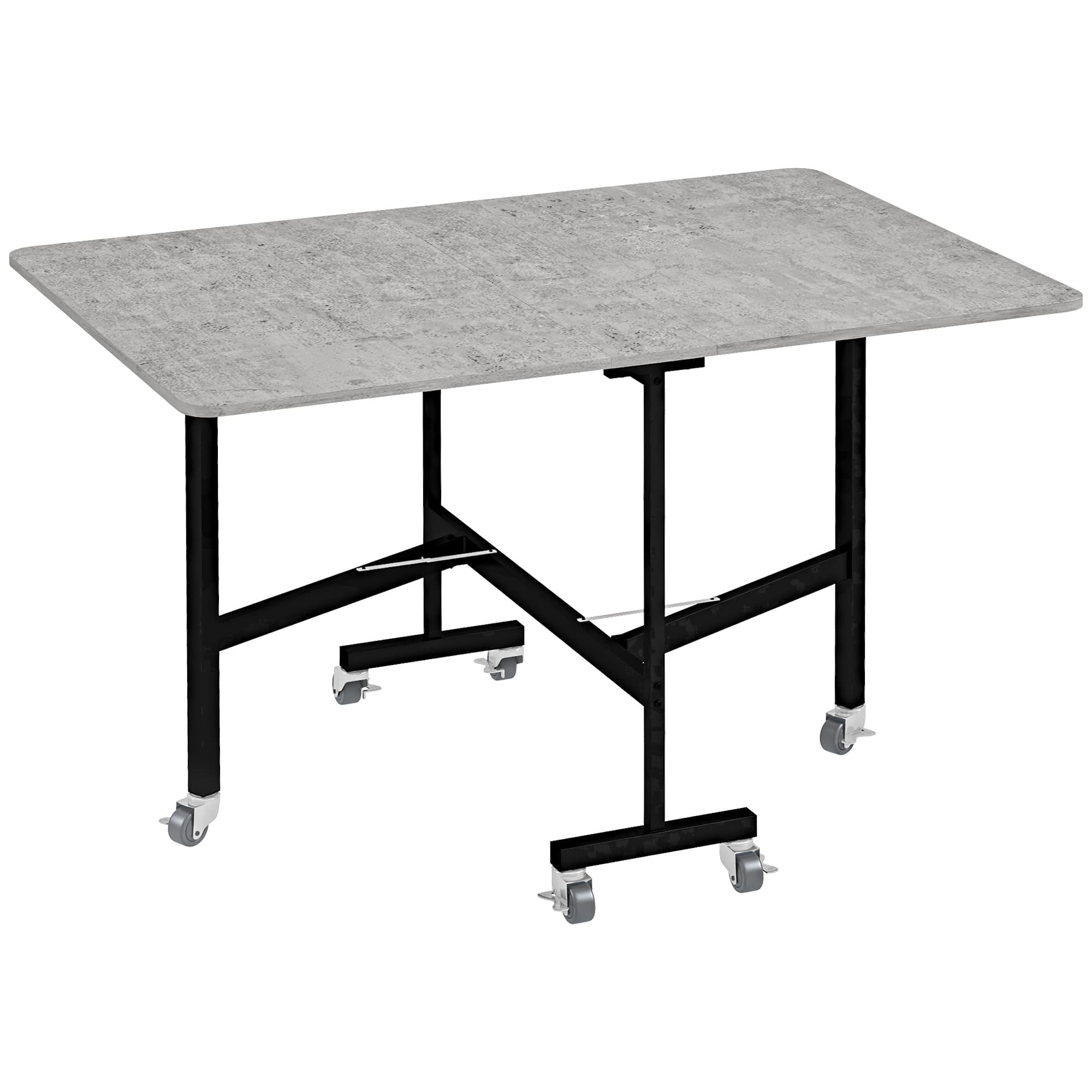 HOMCOM Drop Leaf Dining Table, Folding Kitchen Table with Metal Frame, Rolling Kitchen Dining Table for Small Spaces, Grey | Aosom UK