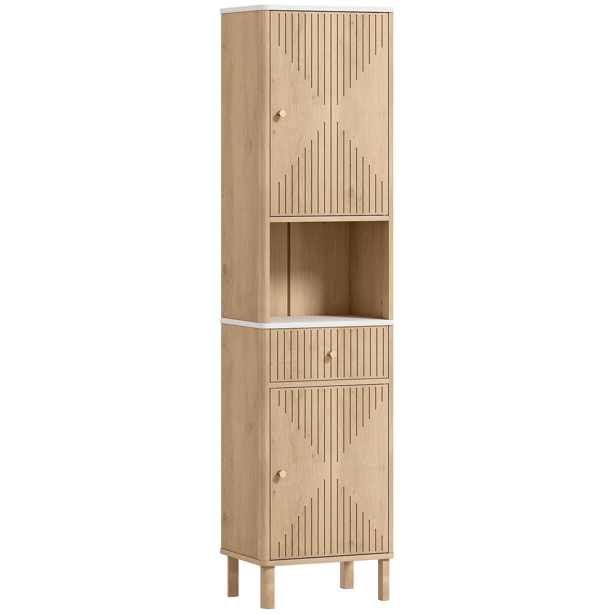 HOMCOM Slim Bathroom Cabinet with Silent Rail Oak Bathroom Cabinet with Adjustable Shelves for Scandinavian, Japanese Styles - Wood-Effect | Aosom UK