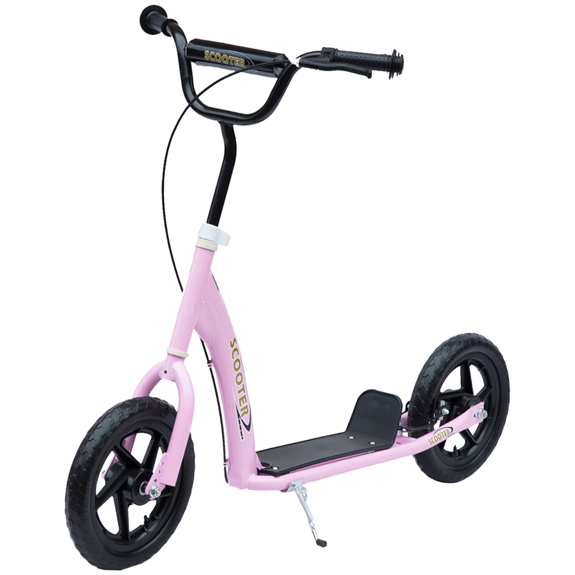HOMCOM Teen Push Stunt Scooter with 12" EVA Tyres, Adjustable Handlebar & Dual Brakes, for Kids 5+, Pink | Aosom UK