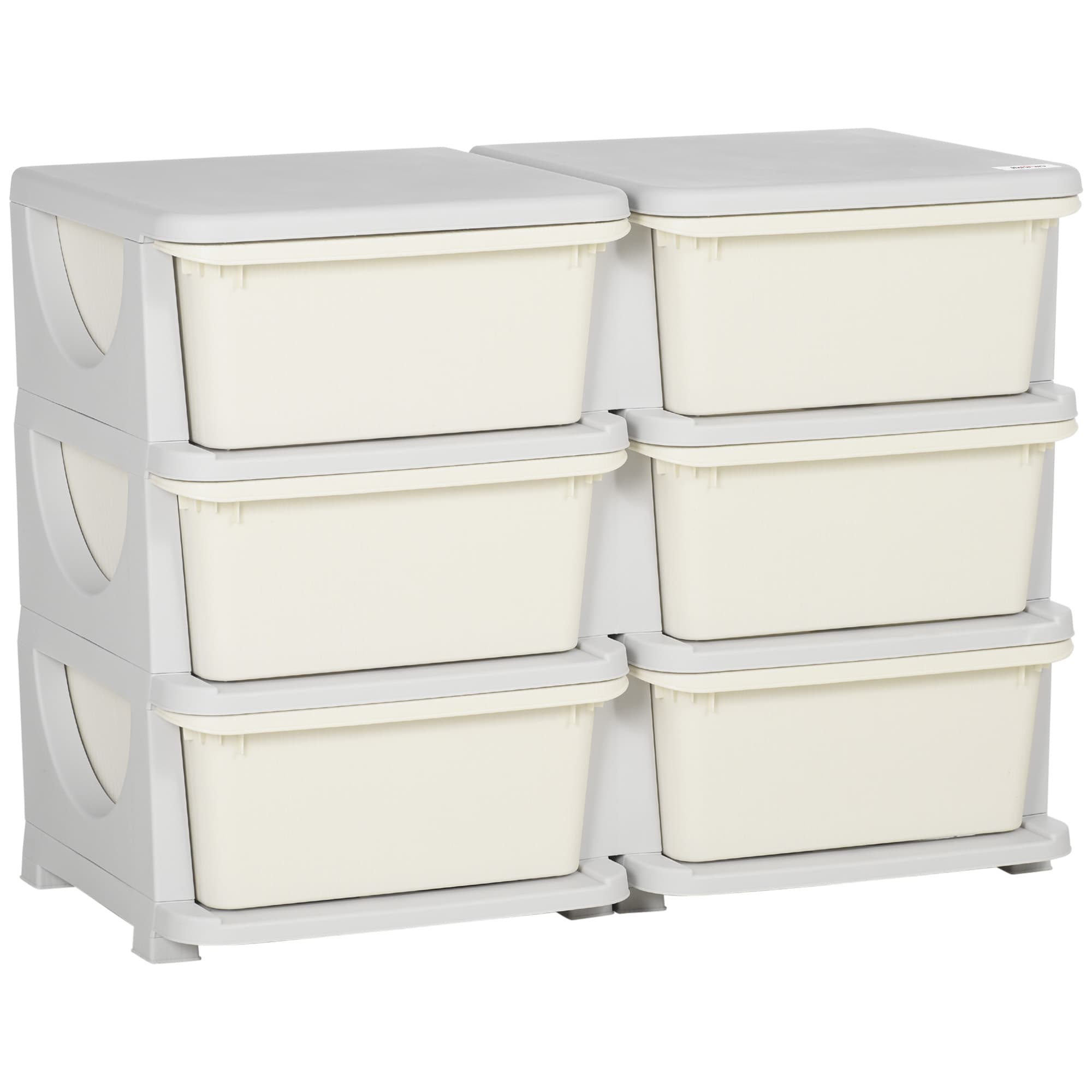 ZONEKIZ Kids Storage Units w/ 6 Drawers, 3 Tier Kids Toy Storage Organizer, Vertical Dresser Tower for Nursery Playroom Kindergarten, Cream | Aosom UK