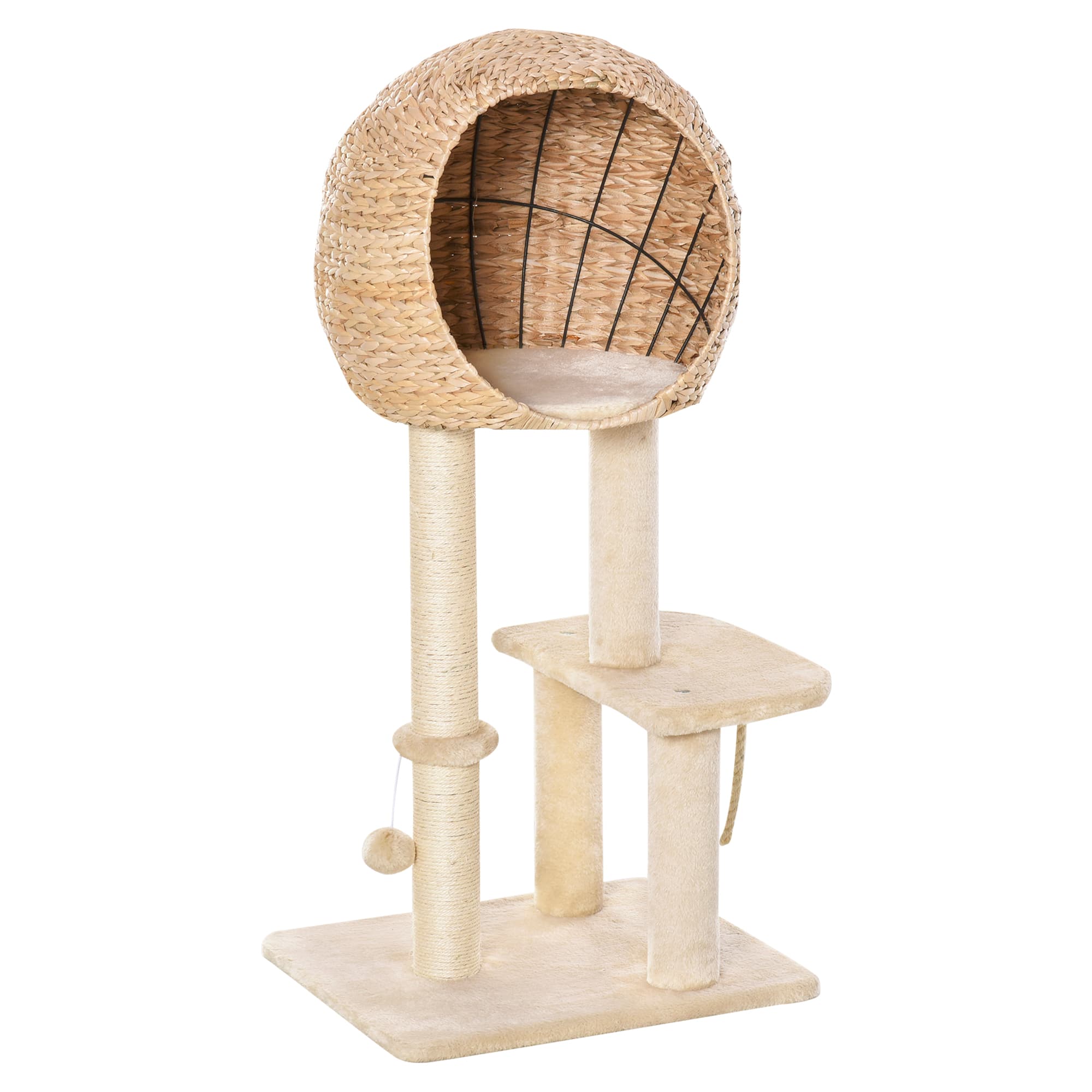PawHut Cat tree Cat Tower 100cm Climbing Activity Center with Sisal Scratching Post Condo Perch Hanging Balls Teasing Rope Toy Cushion | Aosom UK