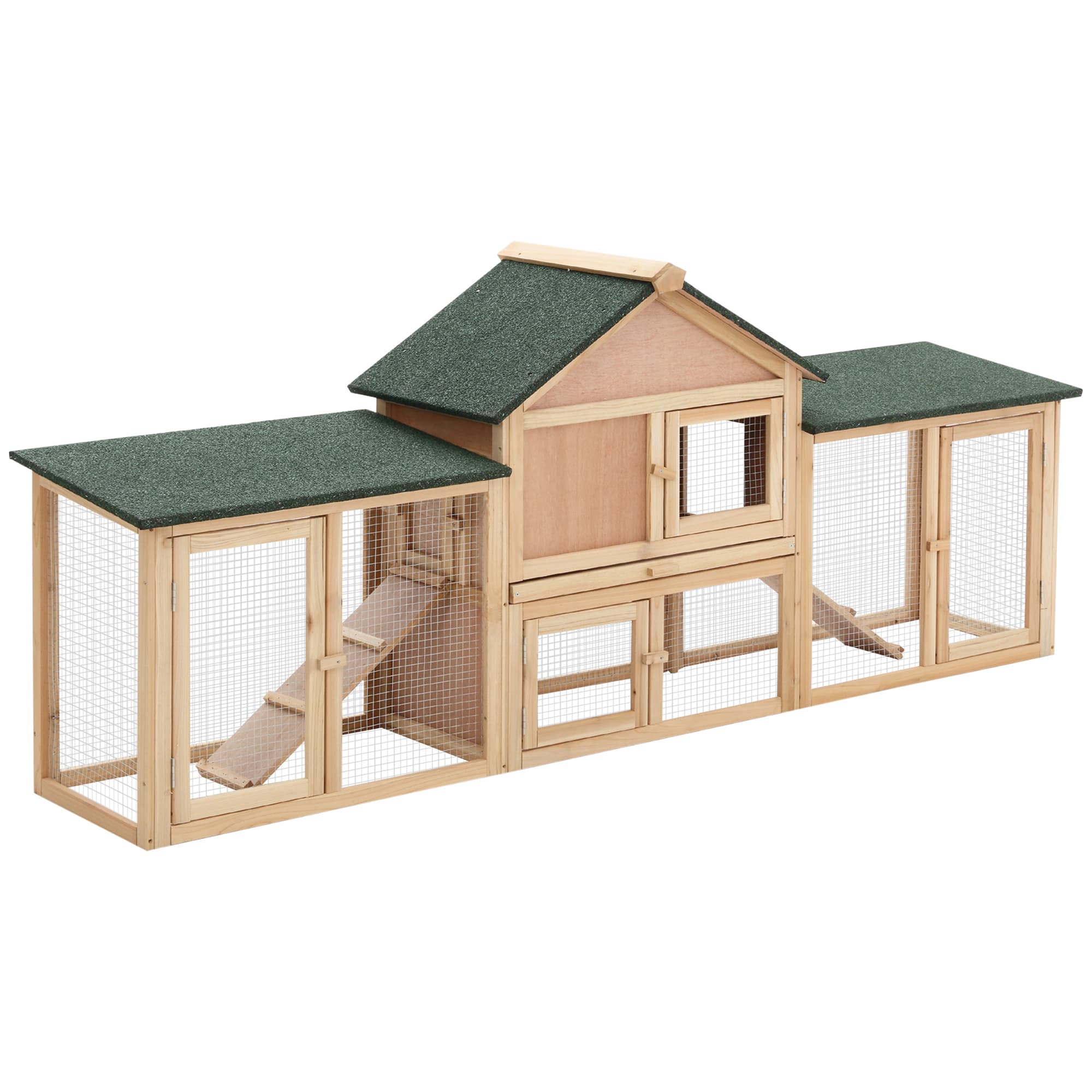 PawHut 2-Storey Rabbit Hutch with Water-Resistant Roof Ramp, Nature Wood | Aosom UK
