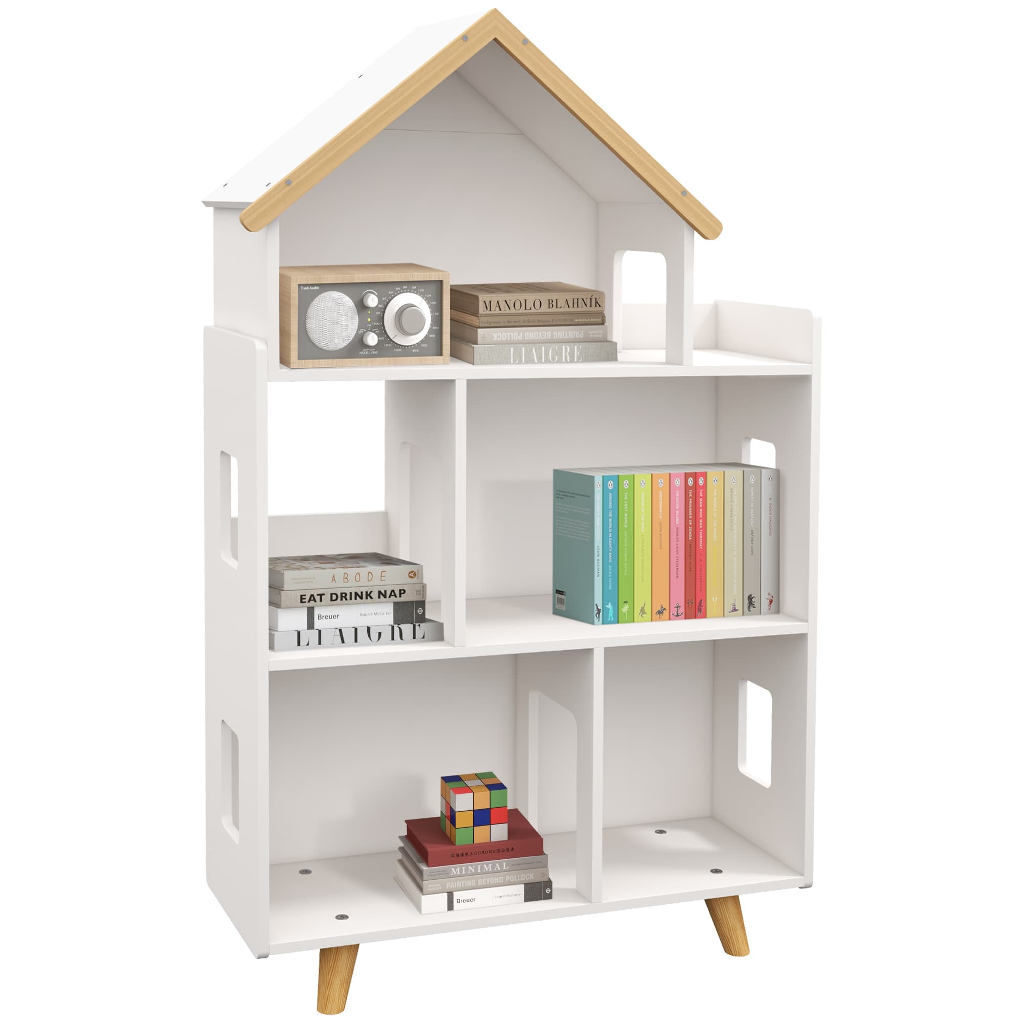 ZONEKIZ 3-Tier Children's Toy Storage Unit with 6 Bins, Freestanding Organiser Shelf for Playroom, White | Aosom UK