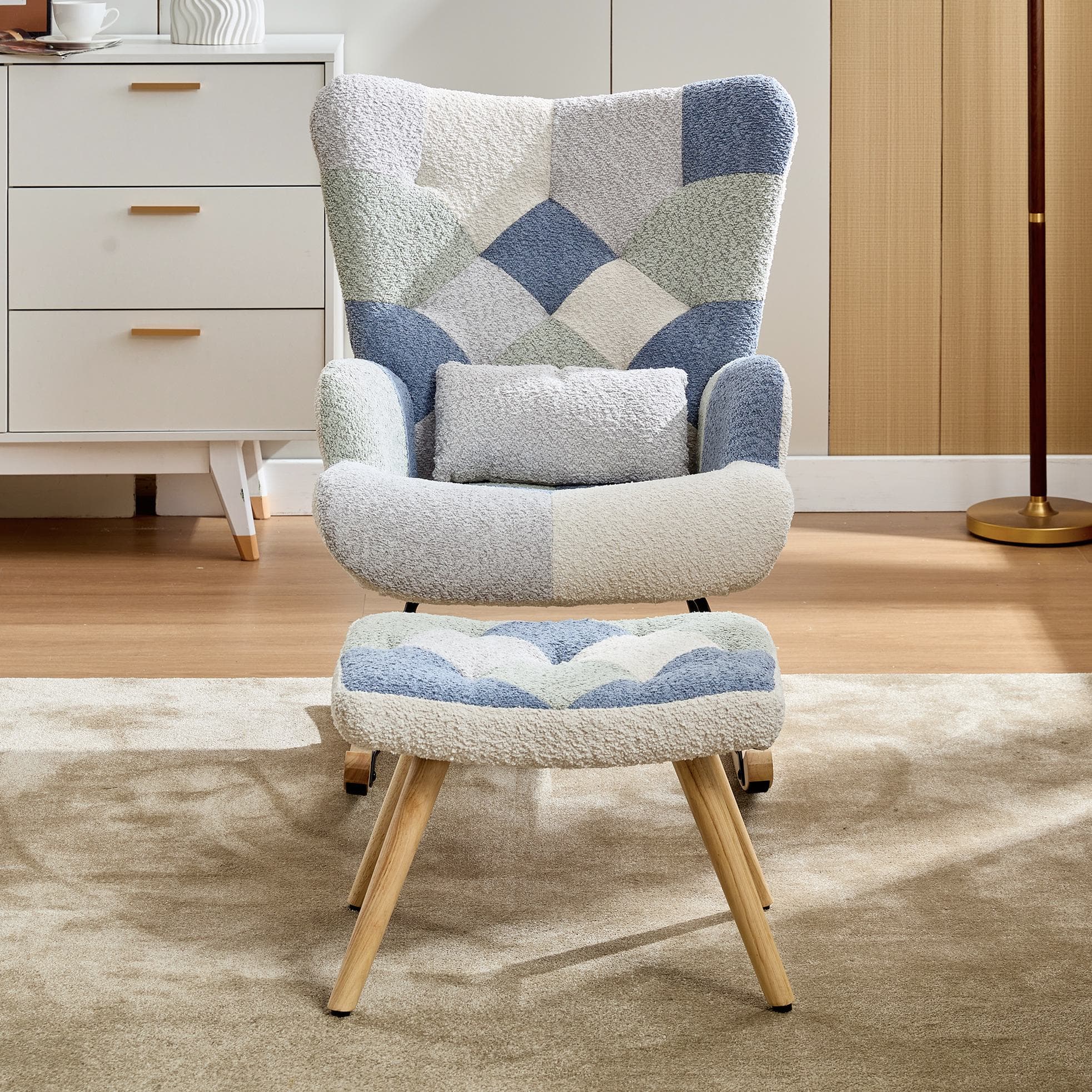 High-Back Rocking Chair with Footstool and Sturdy Design, Rocking Seat for a Soothing Rocking Motion, 68L x 84W x 91H cm, Colorful | Aosom UK