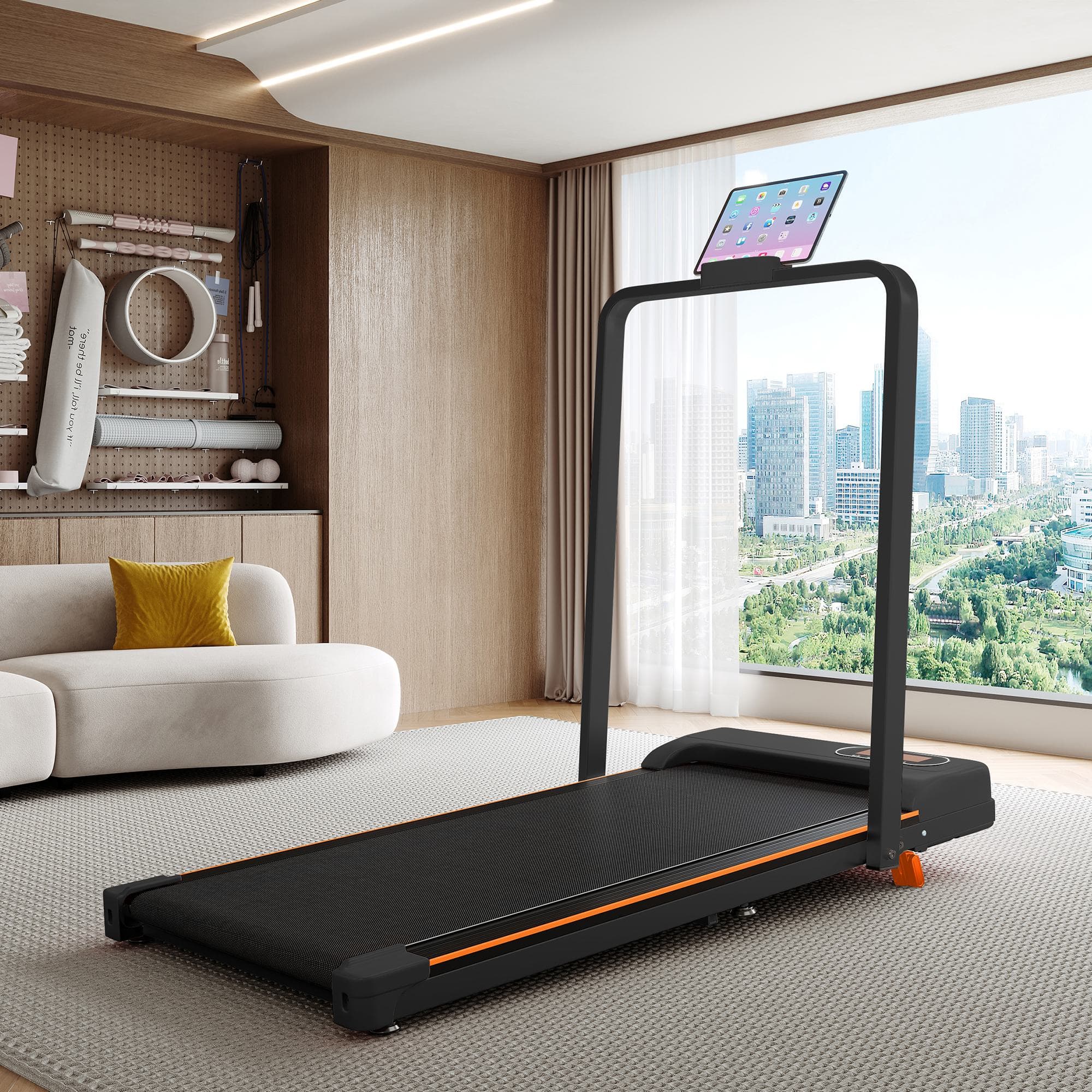 Folding Treadmill with Adjustable Incline, LED Display & Remote Control, Space-Saving Treadmill for Rooms, 121L x 54.5W x 9.5H cm, Black | Aosom UK