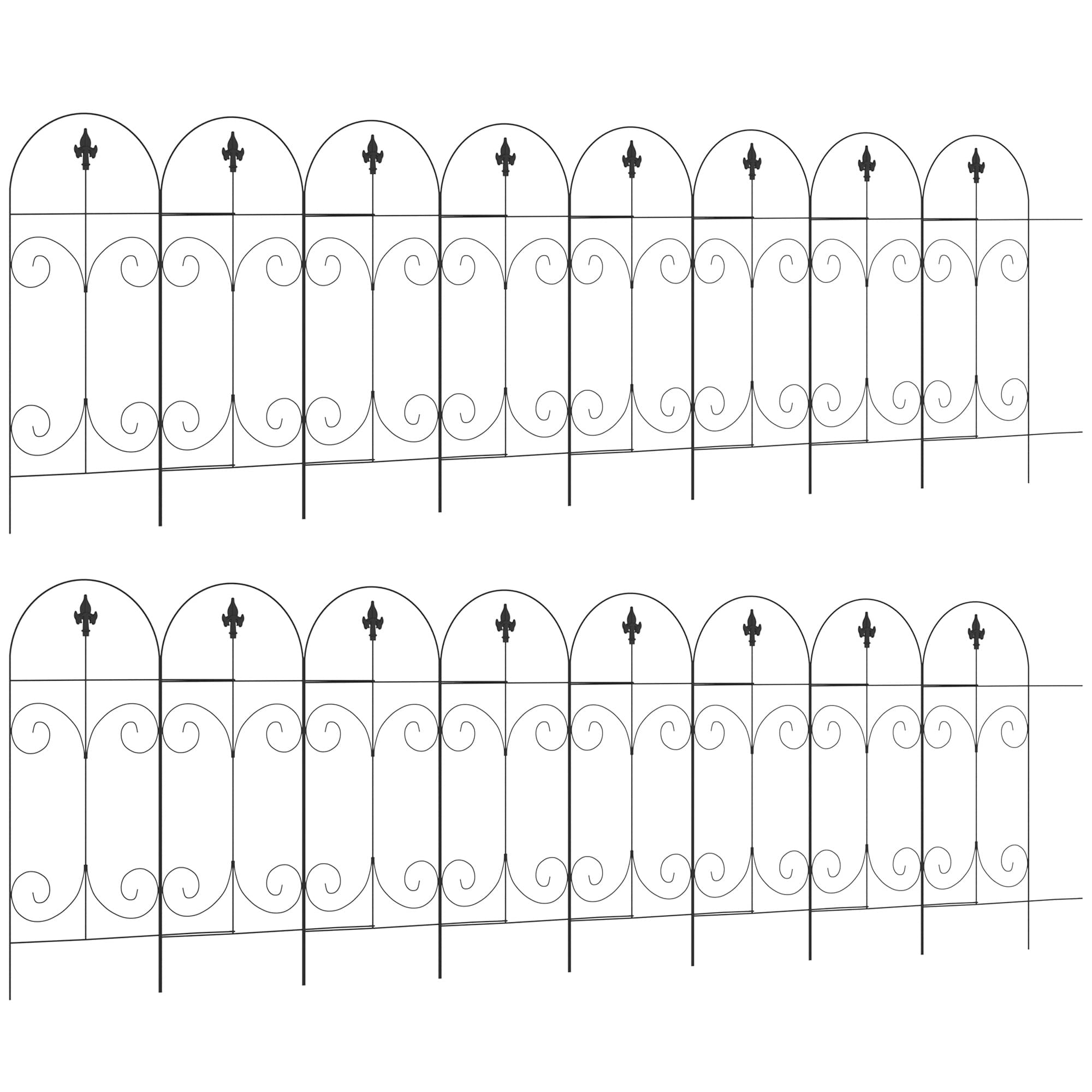 Outsunny Decorative Garden Fencing, 16PCs 44in x 25ft Outdoor Picket Fence Panels, Rustproof Metal Wire Landscape Flower Bed Border Edging, Black