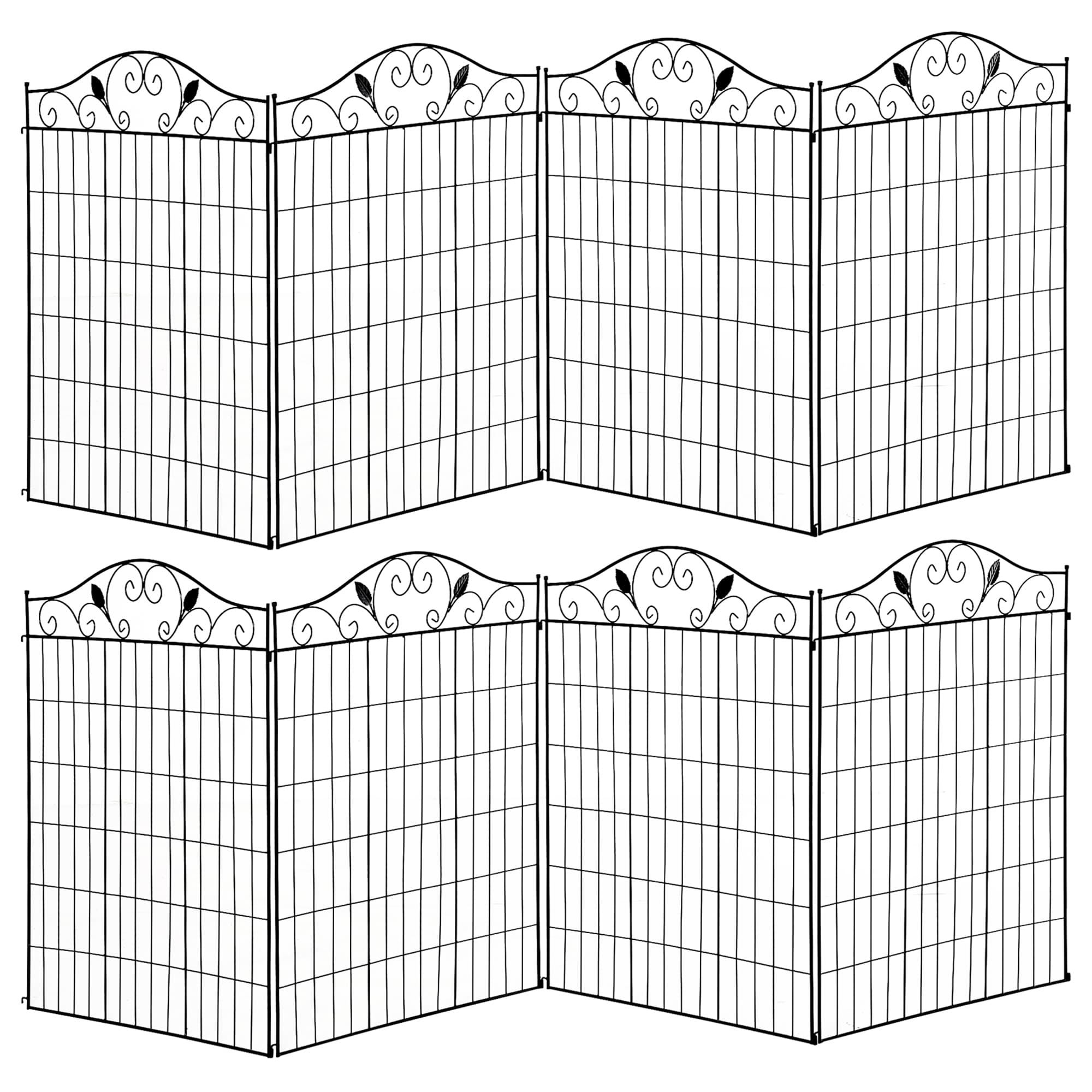 Outsunny Set of 2 Decorative Garden Fence, 8 Panels Metal Picket Fence, Versatile Shapes for Patio Lawn, 365cm x 112cm, Black