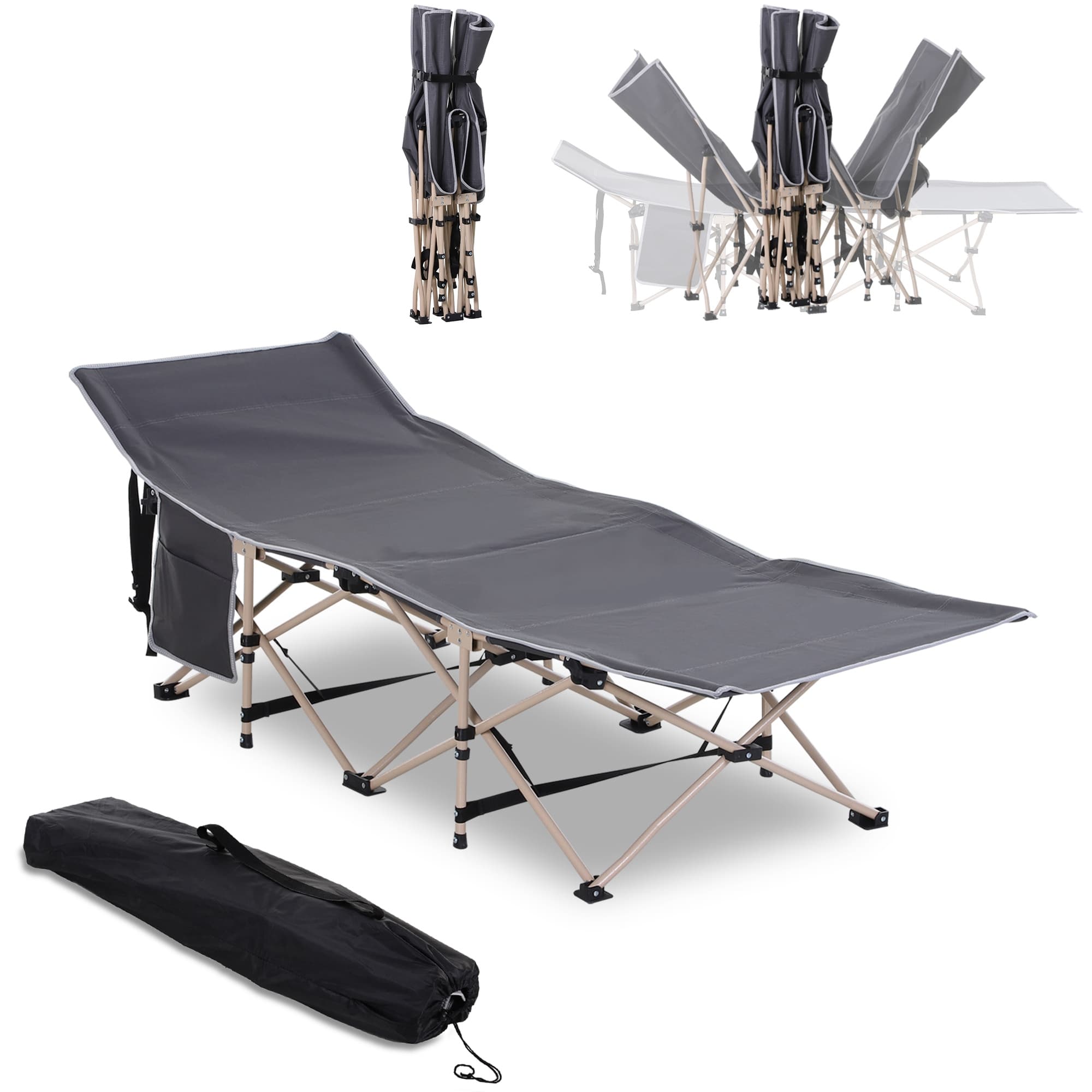 Outsunny Portable Folding Camping Cot, Single Person Sleep Bed, Lightweight with Carry Bag, Ideal for Outdoor Adventures | Aosom UK