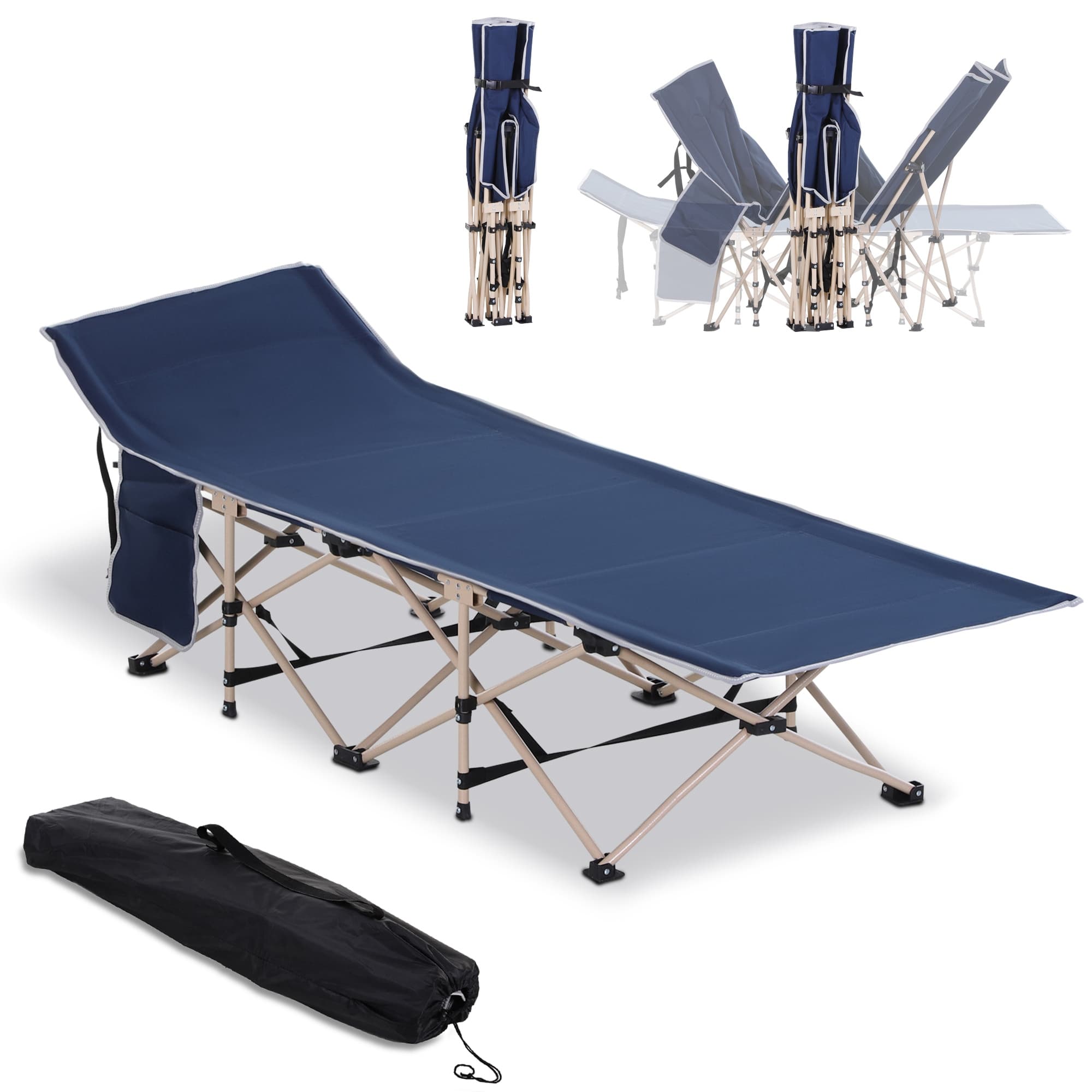 Outsunny Camping Cot: Portable Single Military Bed for Outdoor Travel, Blue | Aosom UK
