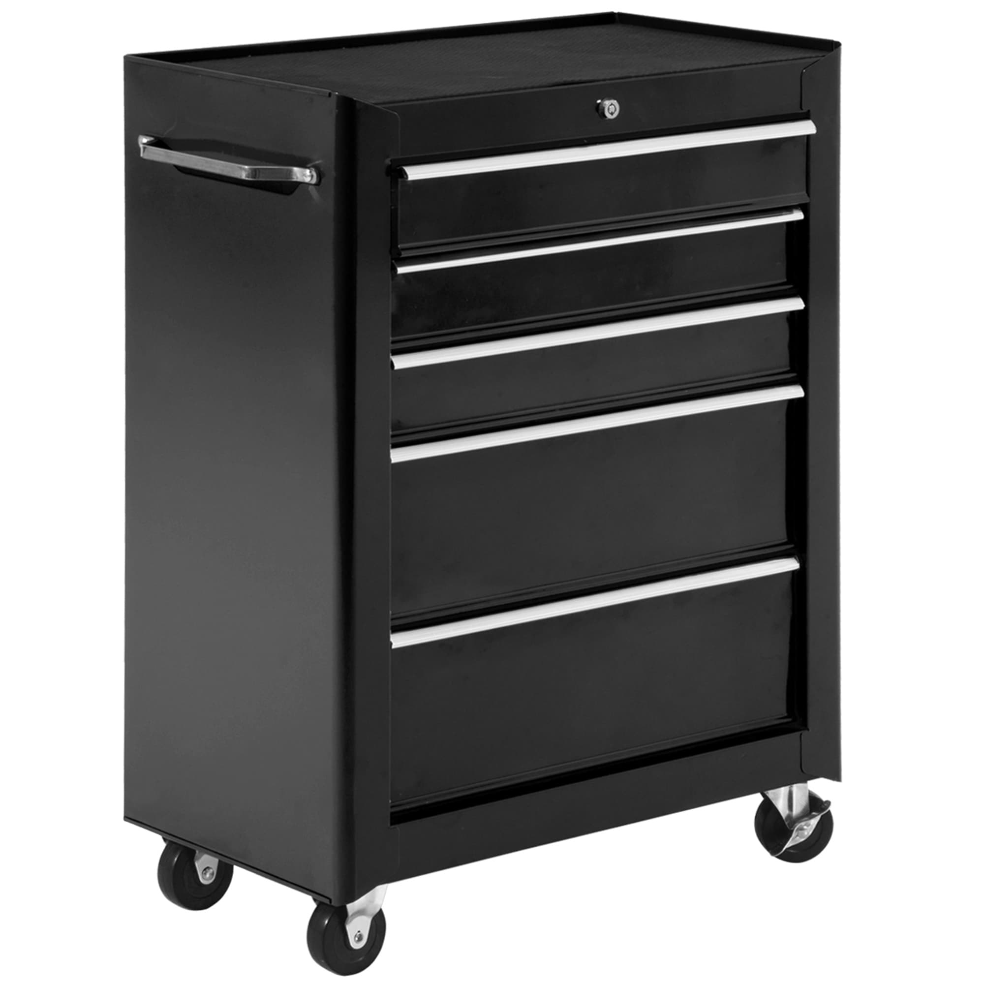 HOMCOM 5-Drawer Tool Box on Wheels, Lockable Tool Storage Cabinet with EVA Pad Tool Cabinets with Ball Bearing for Garage, Workshop, Black | Aosom UK