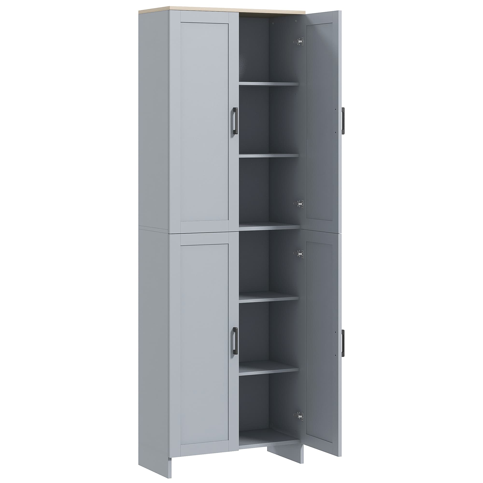 HOMCOM Freestanding Kitchen Cupboard, 4-Door Storage Cabinet Organizer with Adjustable Shelves Grey | Aosom UK