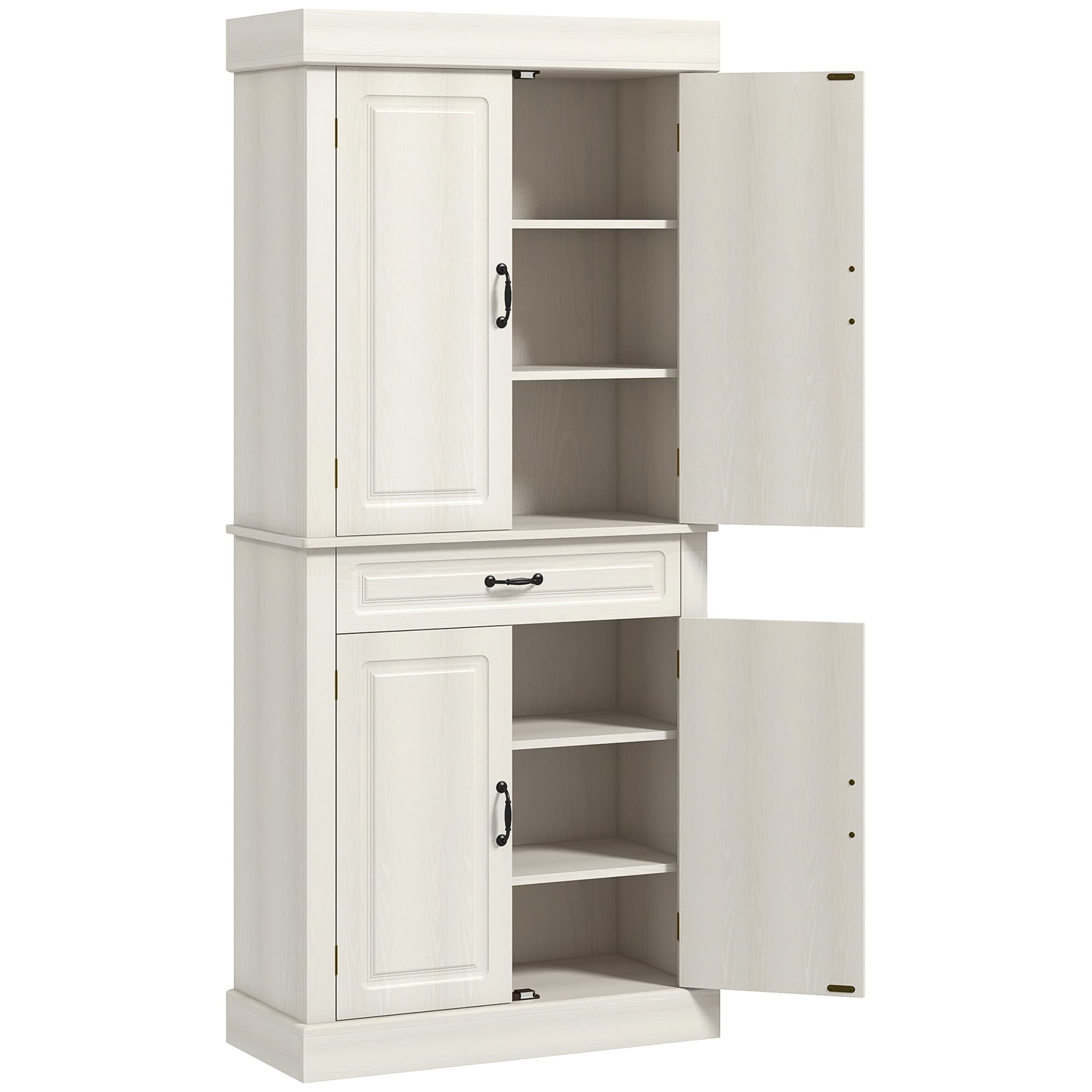 HOMCOM Tall Kitchen Cupboard with 6 Shelves, 180cm Freestanding Storage Cabinet with Wide Drawer for Living Room, White Wood Grain | Aosom UK