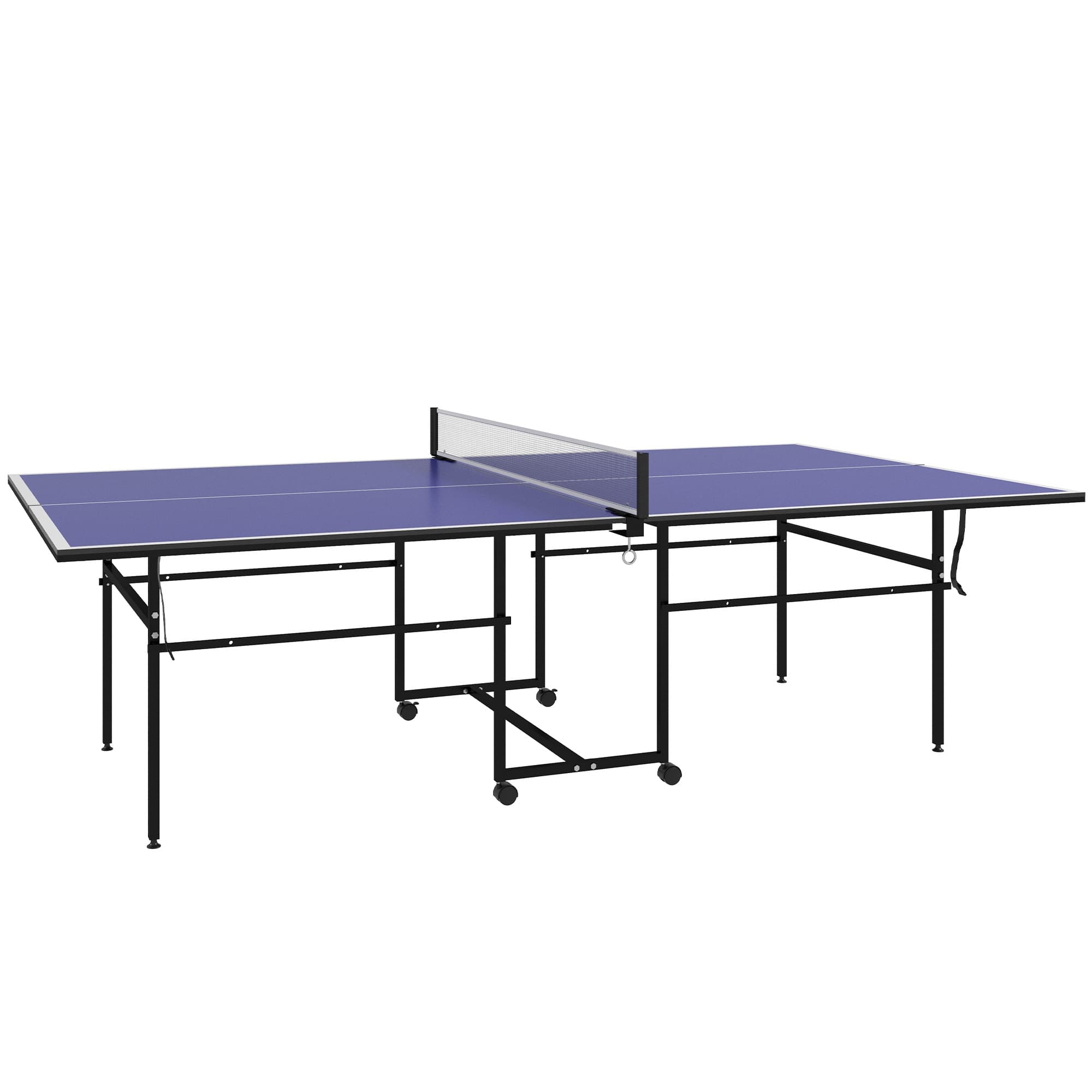 SPORTNOW 9FT Folding Table Tennis Table with 4 Wheels, for Indoor Use, Blue | Aosom UK thumbnail 2