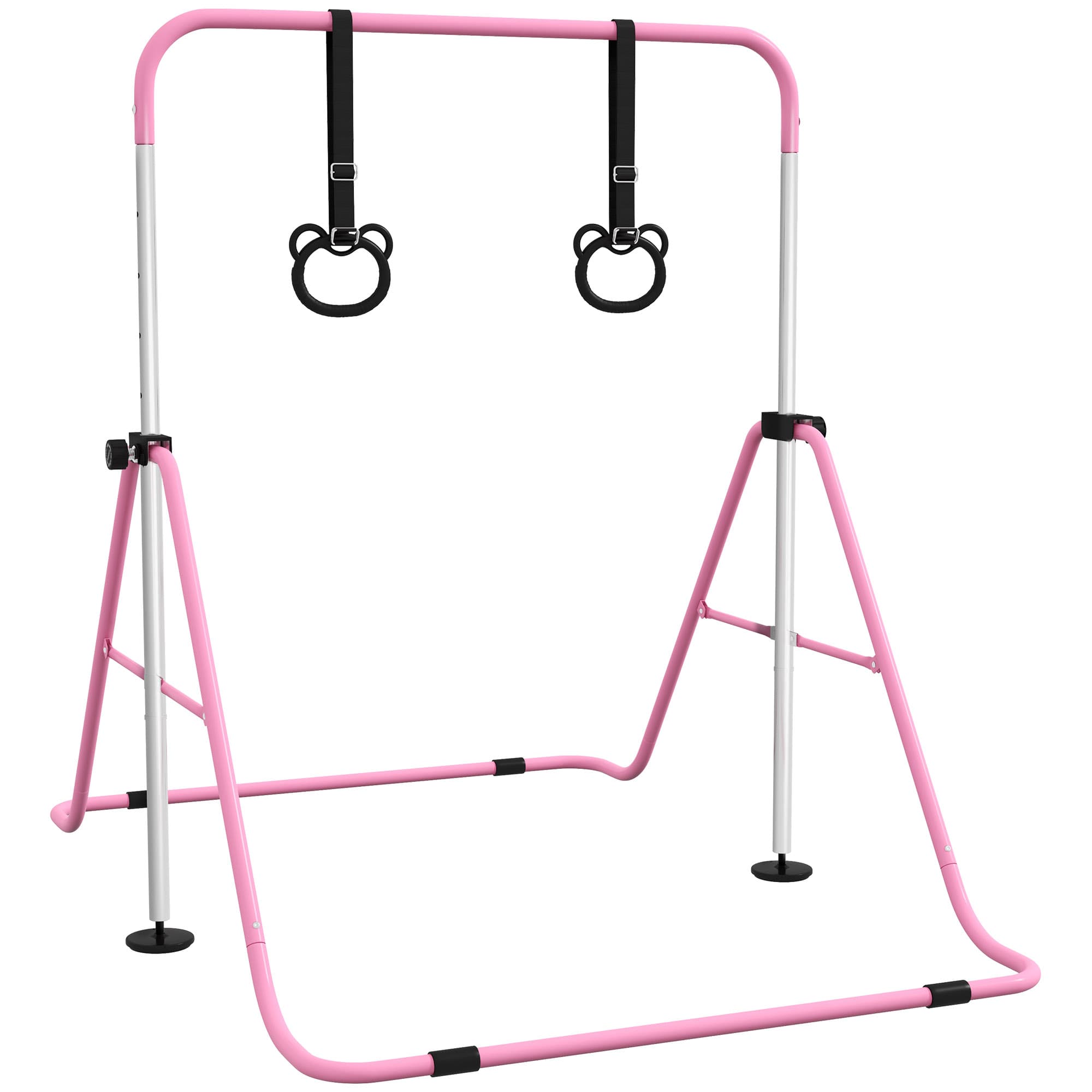 HOMCOM Adjustable Height, Foldable Kids Gymnastics Bar w/ Non-Slip Mats, for 3+ Years, Pink | Aosom UK