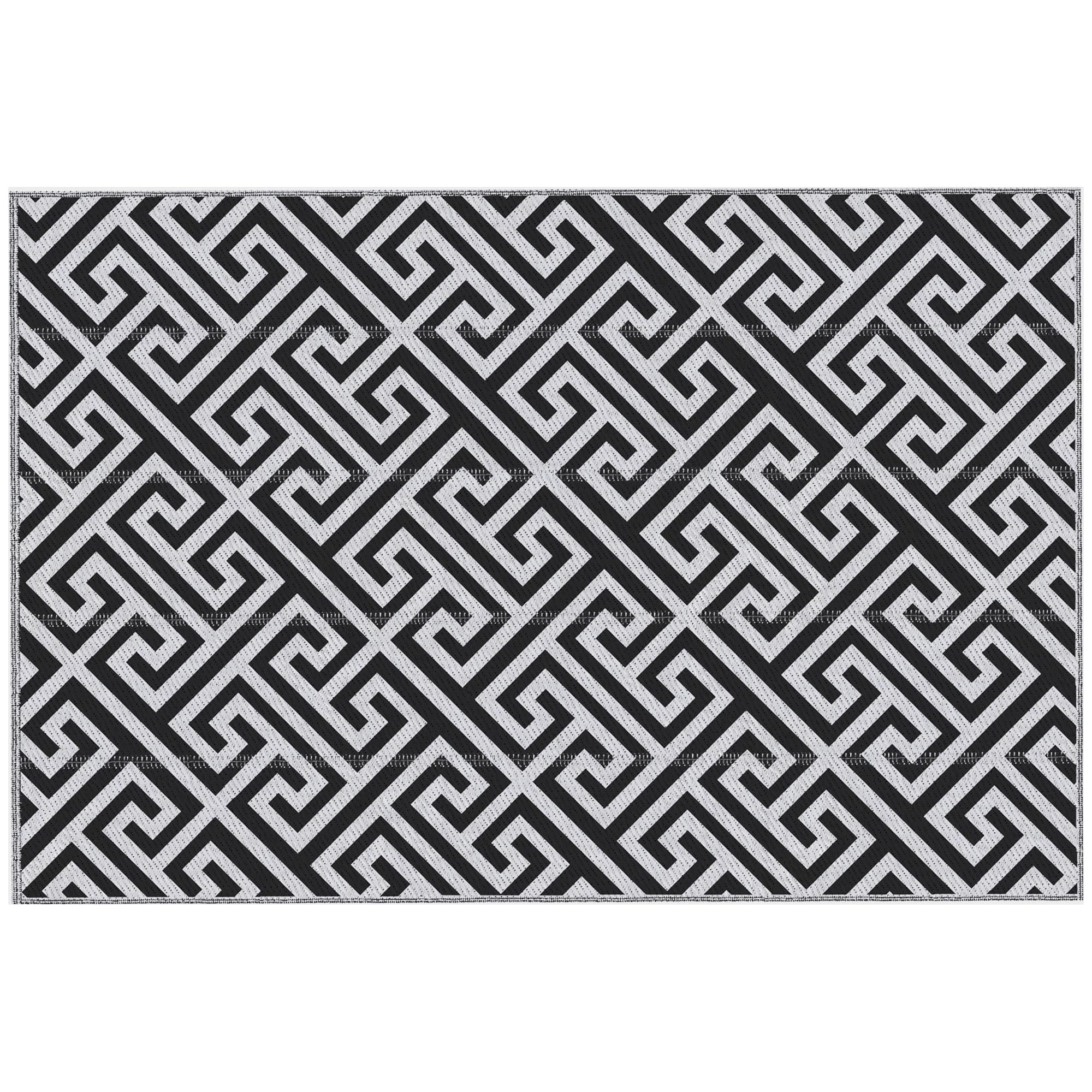 Outsunny 6 x 9ft Waterproof Outdoor Rug, Reversible Mat Plastic Straw Rug Portable RV Camping Mat for Picnic, Black & White | Aosom UK