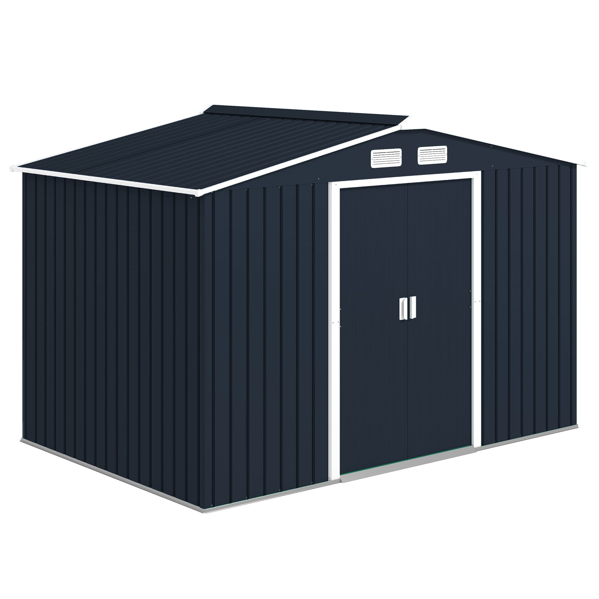 Outsunny 9 x 6FT Metal Bicycle Shed, Outdoor Yard Shed with Foundation Ventilation & Doors, Dark Grey | Aosom UK