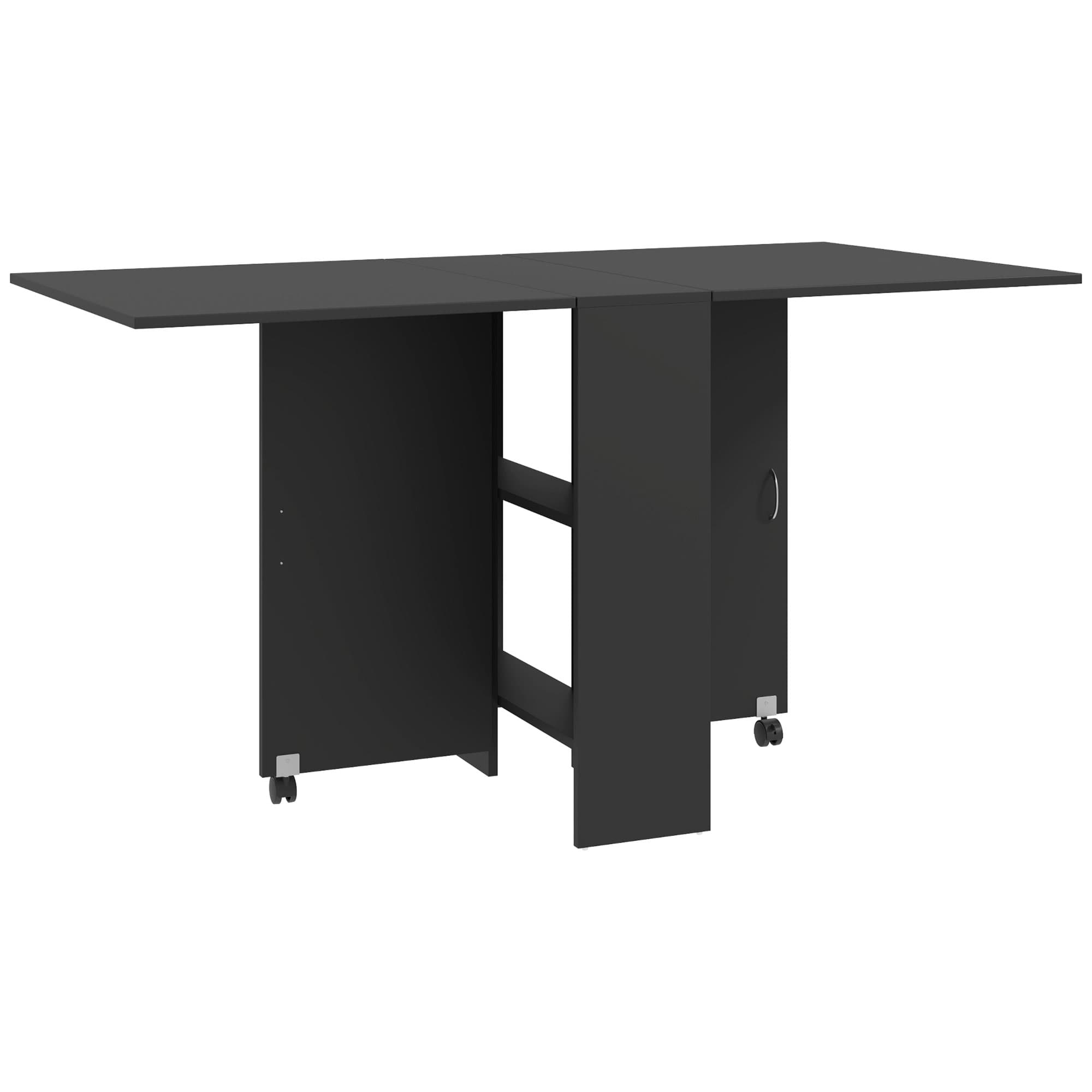 HOMCOM Folding Kitchen Table, Extendable Drop Leaf Dining Table with 2-tier Shelves, Small Dinner Table with Rolling Casters, Black | Aosom UK