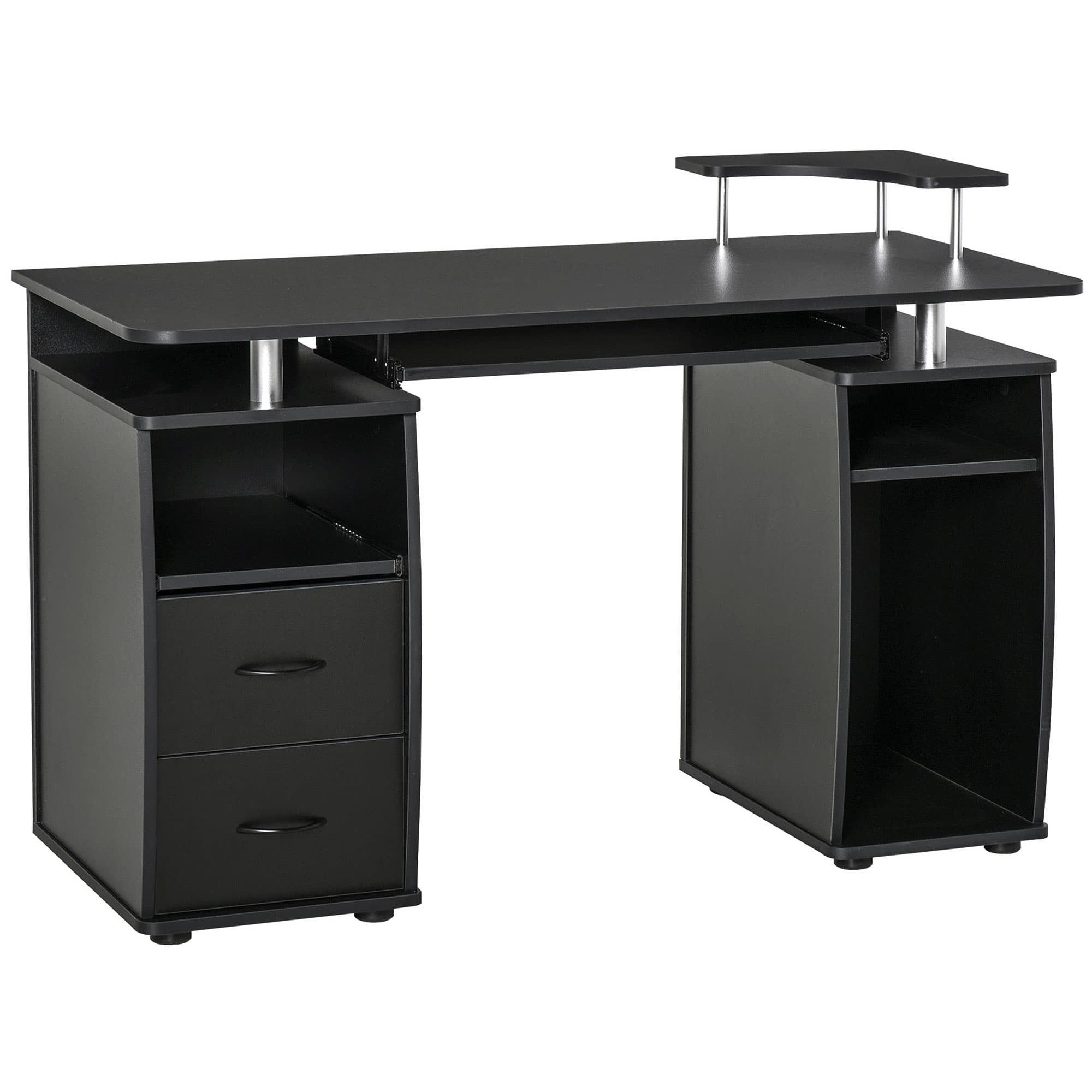 HOMCOM Computer Desk Office PC Table Workstation with Keyboard Tray, CPU Shelf, Drawers, Sliding Scanner Shelf, Black | Aosom UK