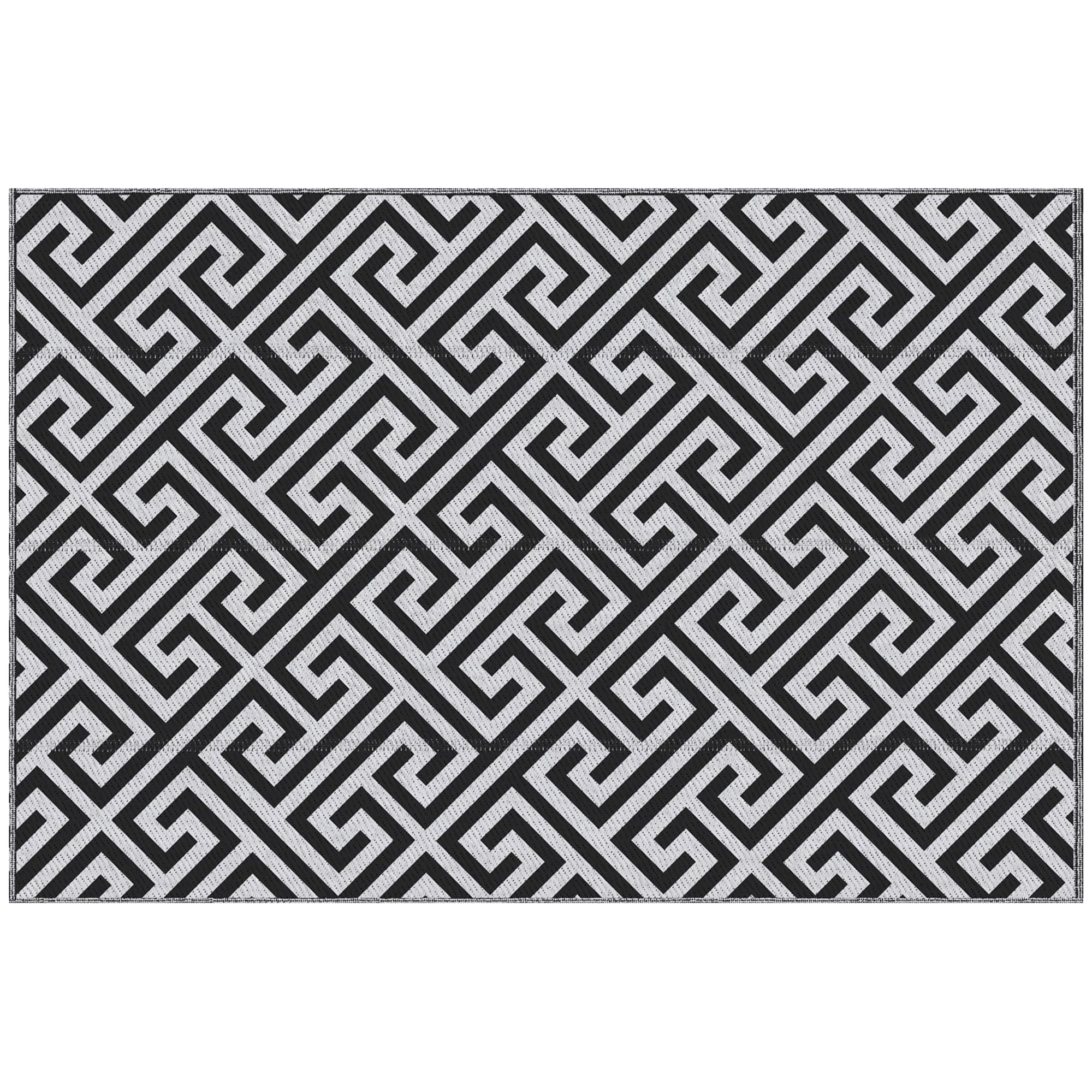 Outsunny 152 x 243 cm(5x 8ft) Outdoor Rug Reversible Mat Plastic Straw Rug Portable RV Camping Mat for Garden Deck Picnic Indoor, Black & White