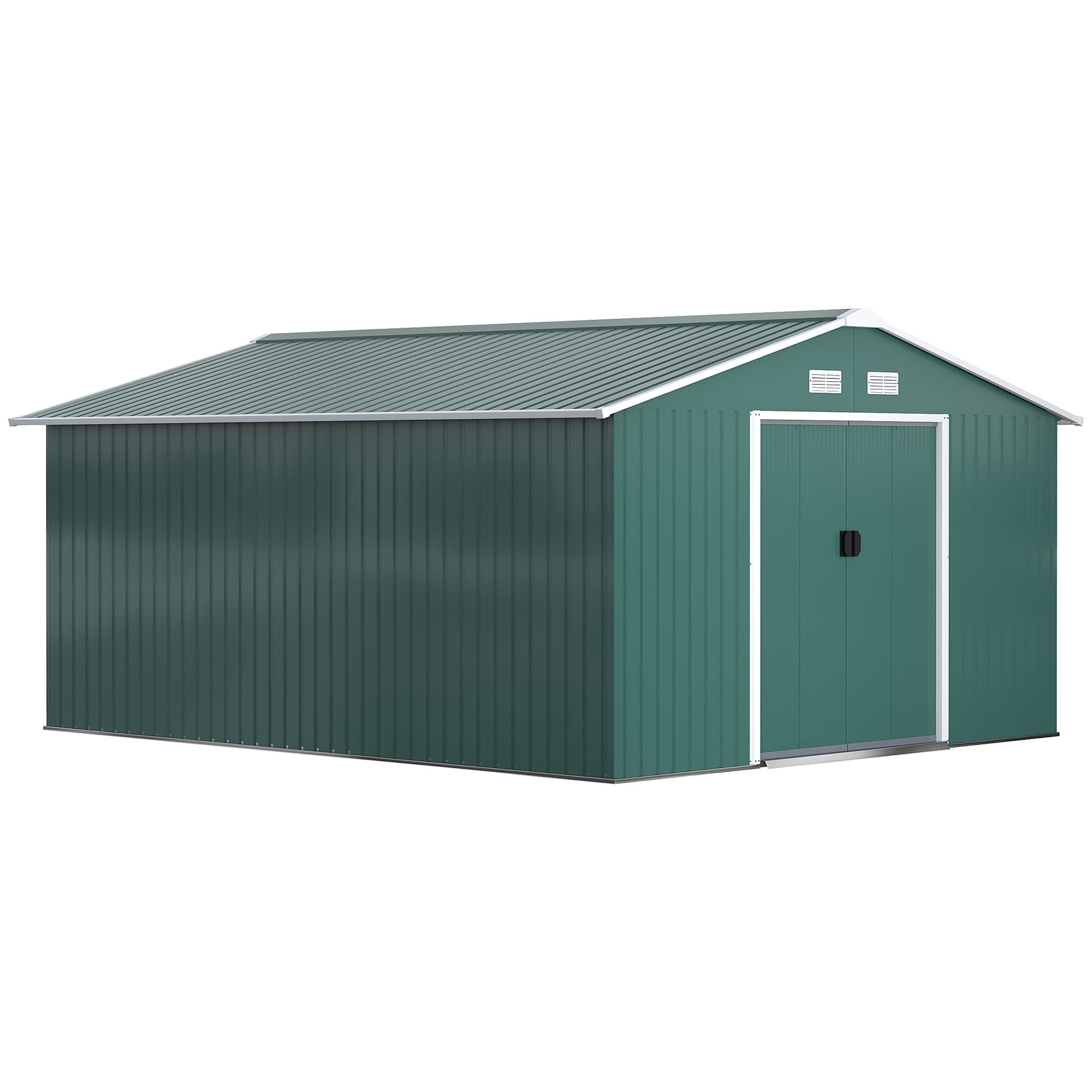 Outsunny 12.5ft Sliding Door Durable Steel Storage Shed, Green | Aosom UK