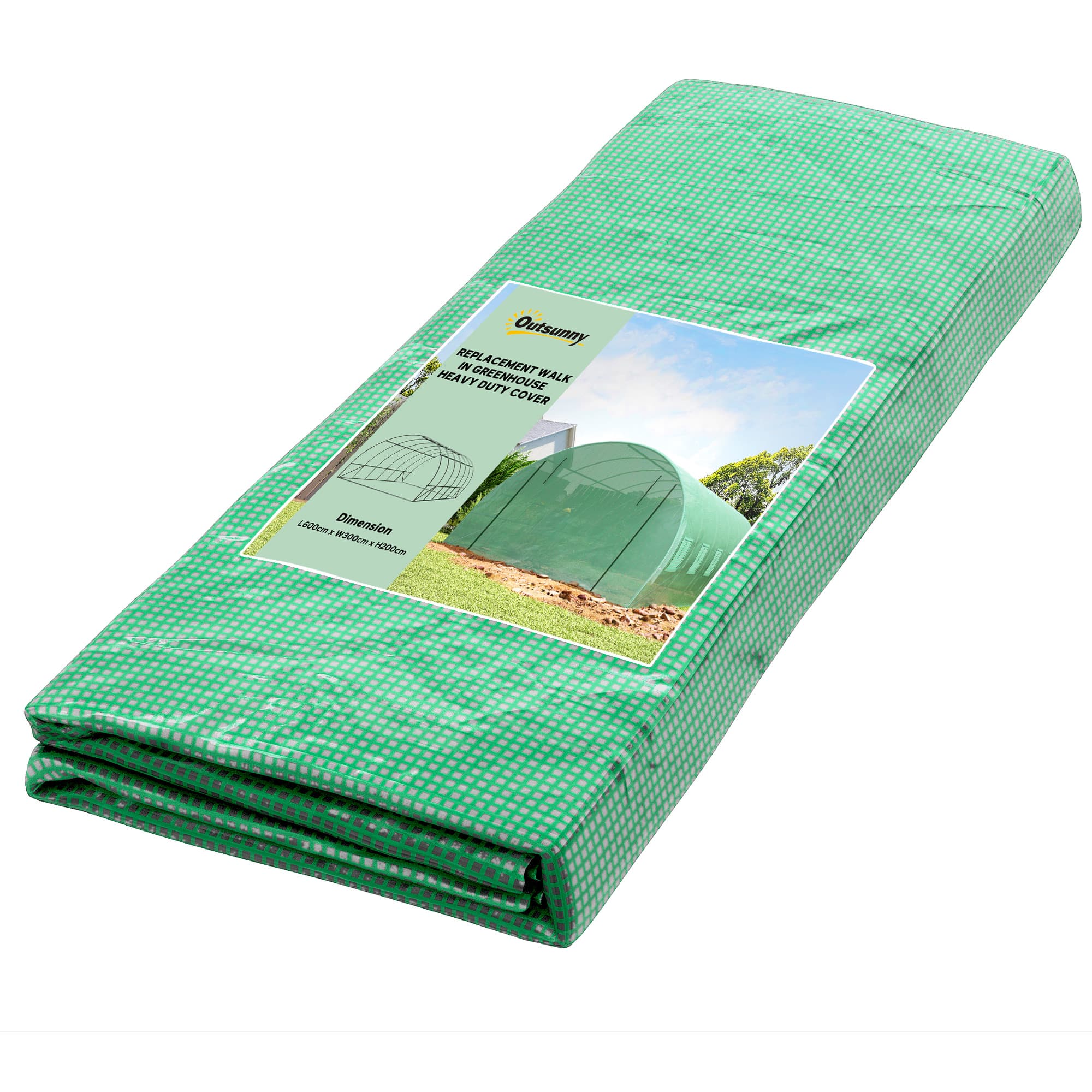 Outsunny 6 x 3 x 2m Greenhouse Replacement Cover ONLY Winter Garden Plant PE Cover for Tunnel Walk-in Greenhouse with Roll-up Windows | Aosom UK