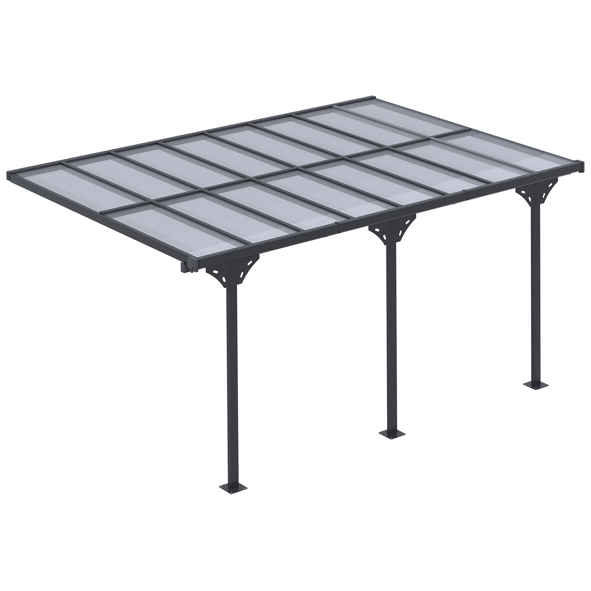 Outsunny 4.35 x 3m Curtained Gazebo, Wall-mounted Aluminum Pergola with PC Roof for Patio, Grey | Aosom UK