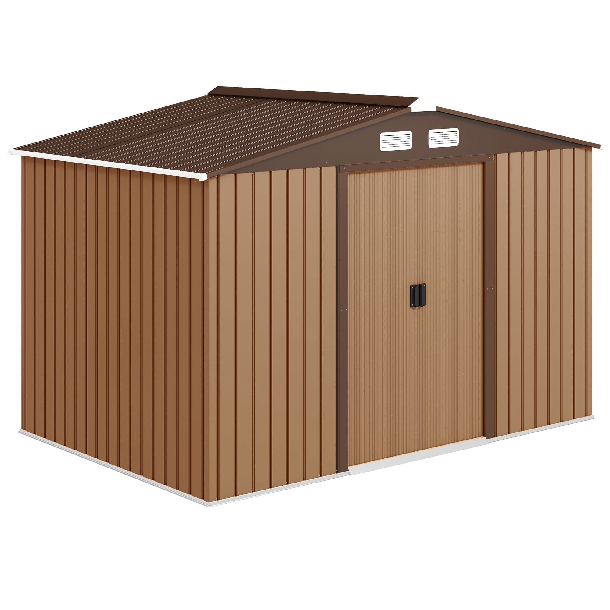 Outsunny 9 x 6ft Metal Garden Shed, Outdoor Storage Shed with Lockable Doors and Ventilation Slots and Foundation Kit, Yellow | Aosom UK