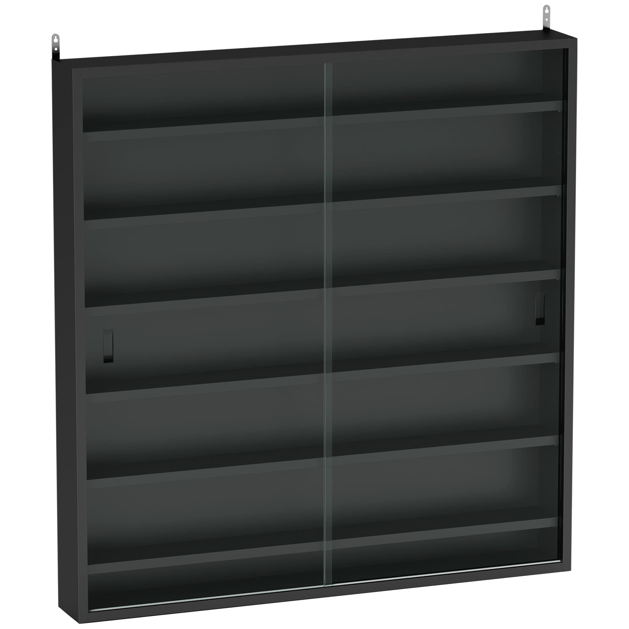 HOMCOM 7-Tier Wall Display Shelf Unit Cabinet w/ 6 Adjustable Shelves Glass Doors Home Office Ornaments 83x80cm, Black