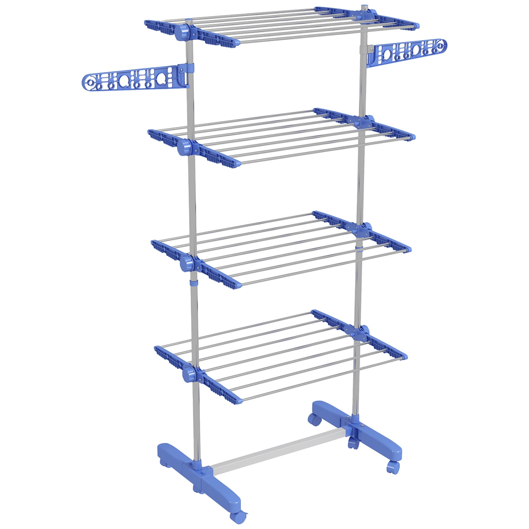 HOMCOM 4-Tier Clothes Airer, Foldable Clothes Drying Rack, Stainless Steel Indoor & Outdoor Clothes Dryer w/ Wheels & Wings, Easy Assembly | Aosom UK