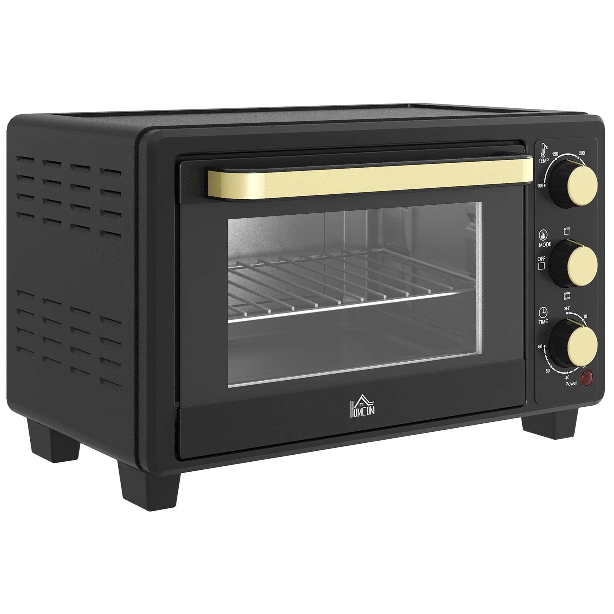 HOMCOM Mini Oven, 16L Countertop Electric Grill, Toaster Oven w/ Adjustable Temperature, 60 Min Timer, Crumb Tray, Baking Tray, Wire Rack | Aosom UK