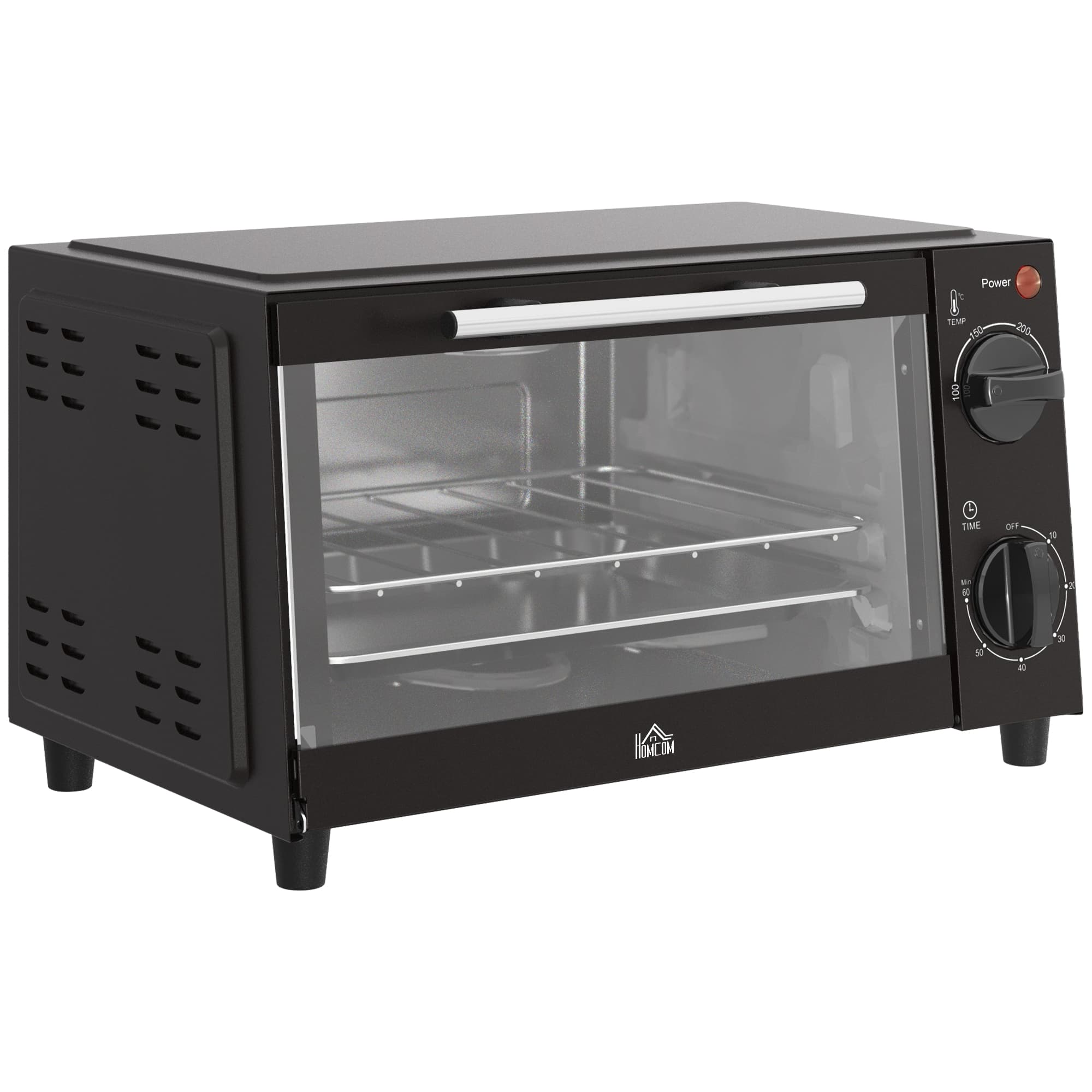 HOMCOM Compact Convection Cooker: 9L Mini Electric Oven with Adjustable Heat, Timer, Baking Tray & Rack, 750W, Black | Aosom UK