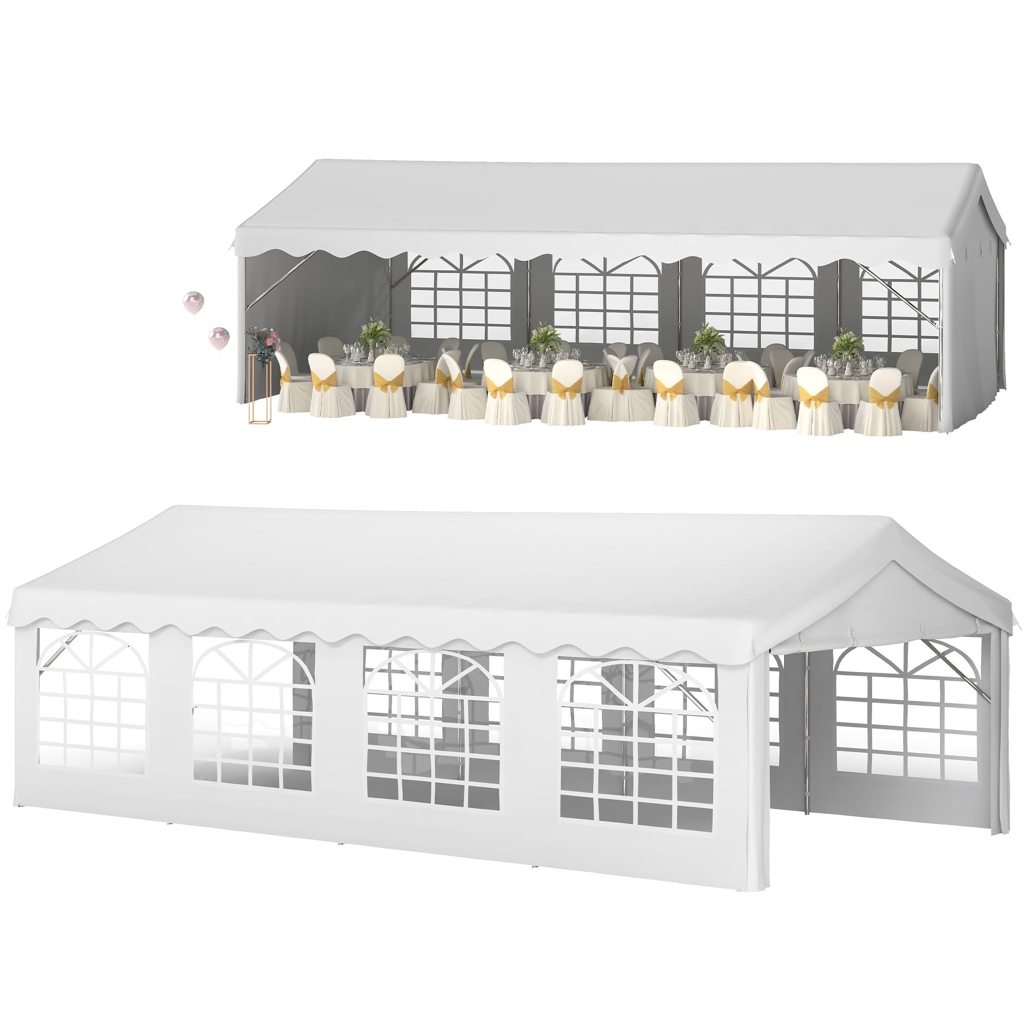 Outsunny Large Party Tent: Heavy-Duty Steel Gazebo for Events, Portable Carport Shelter, Bright White