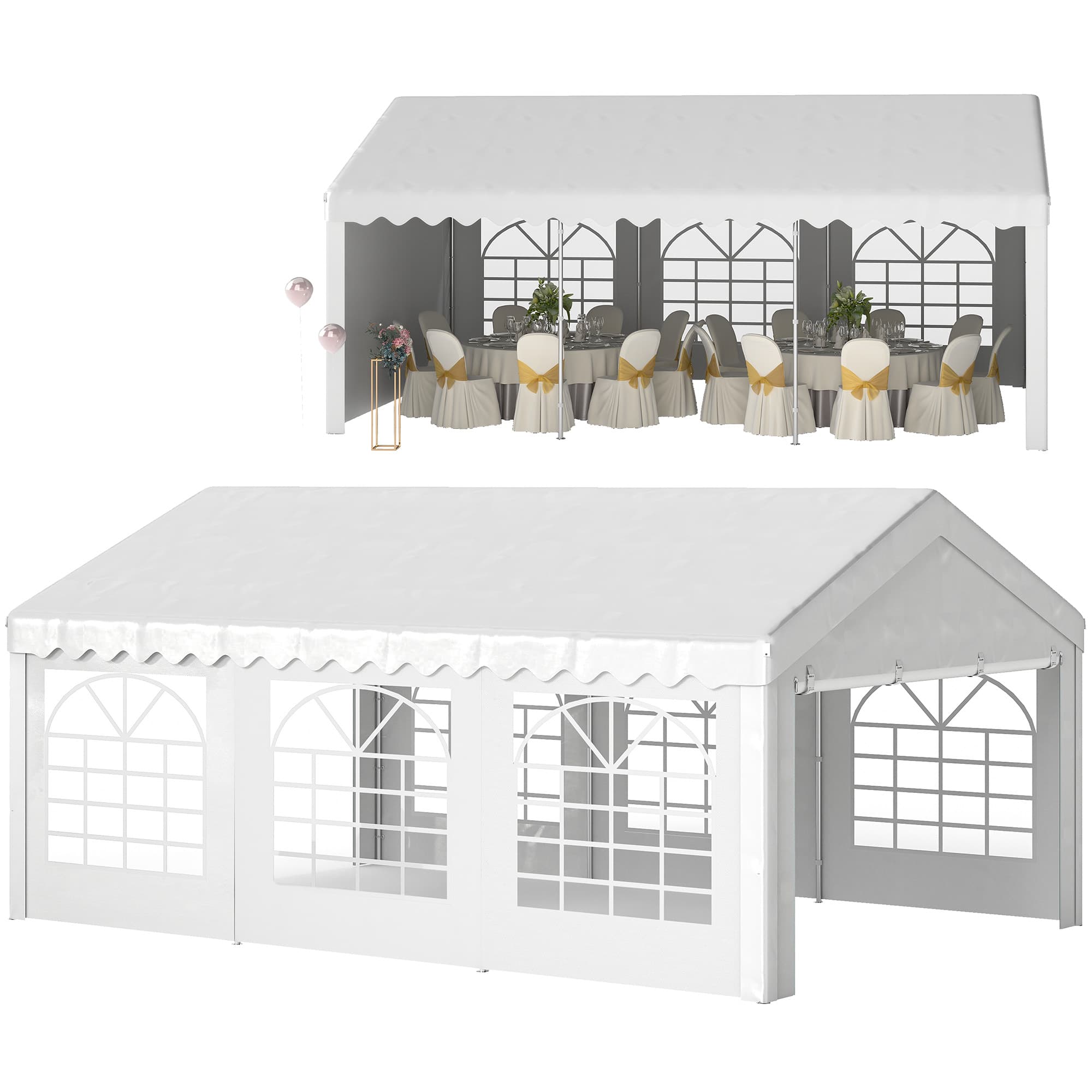 Outsunny 6 x 4m Wedding Tent, Portable Carport Shelter with Removable Sidewalls & Doors, Party Tent Canopy, White | Aosom UK