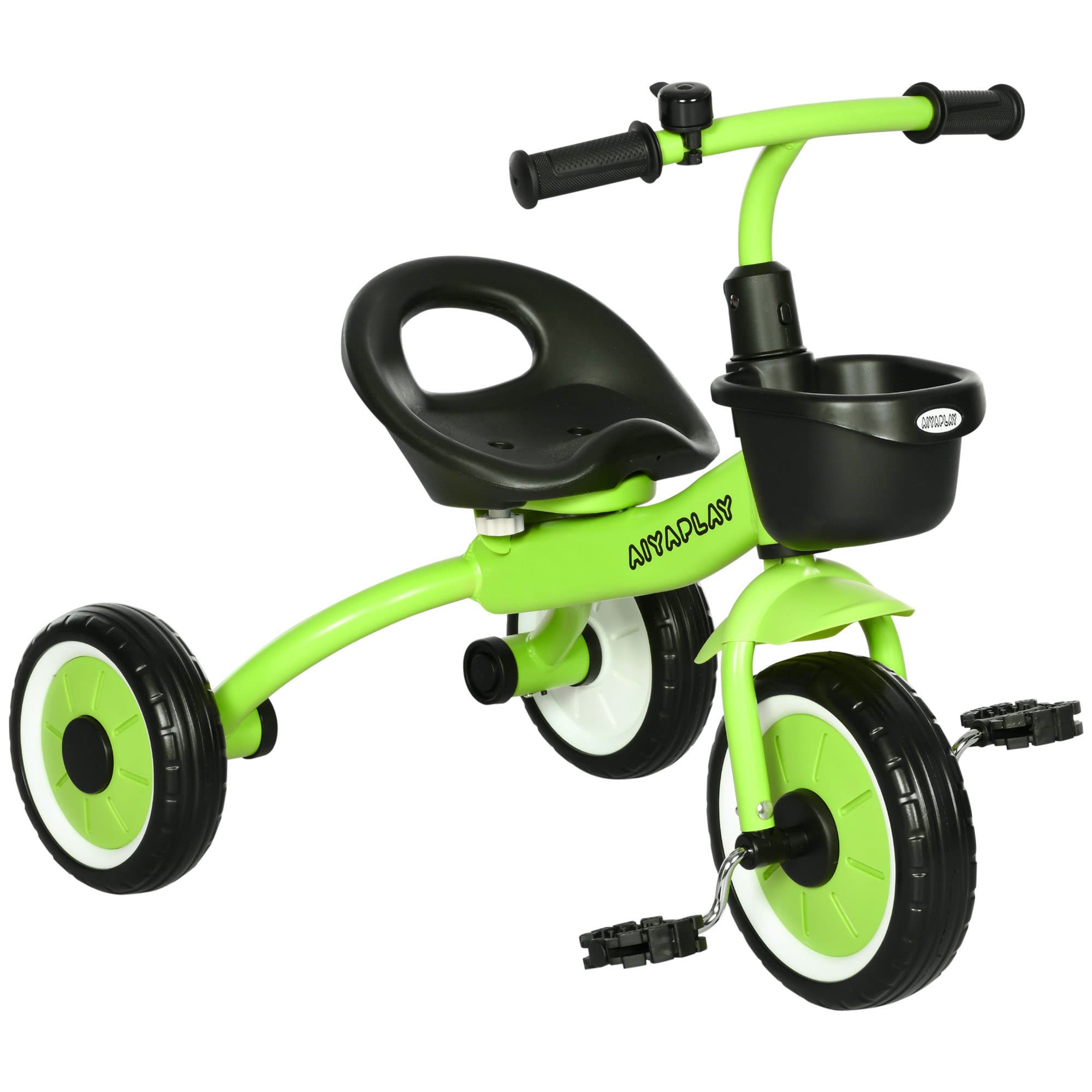 AIYAPLAY Children's Trike, Adjustable Seat Tricycle with Basket and Bell, Suitable for Ages 2-5 Years, Green