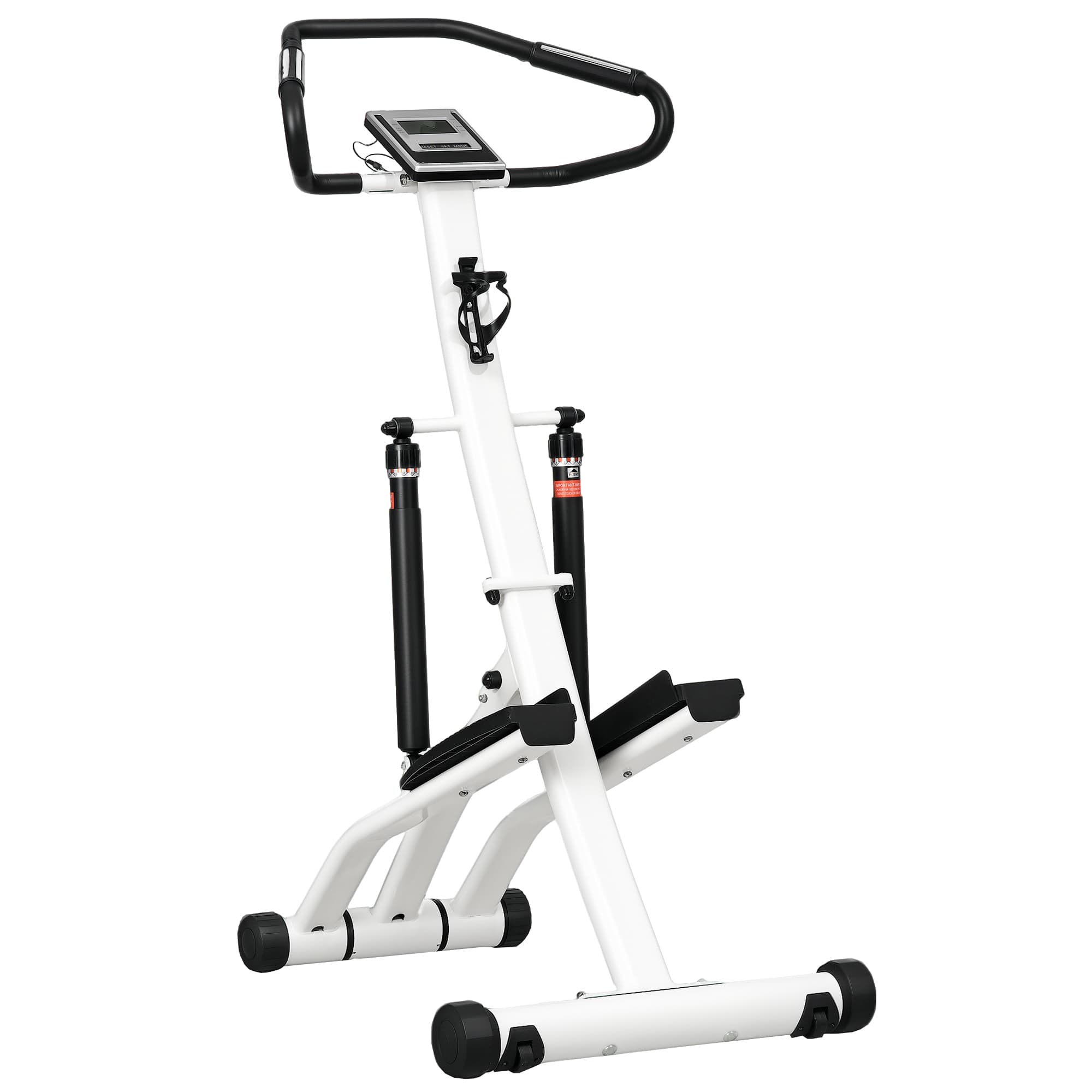 SPORTNOW Foldable Stepper Machine with 12-Level Hydraulic Resistance, Step Machine Exerciser with LCD Monitor and Drink Holder, for Home Fitness Workout, White and Black