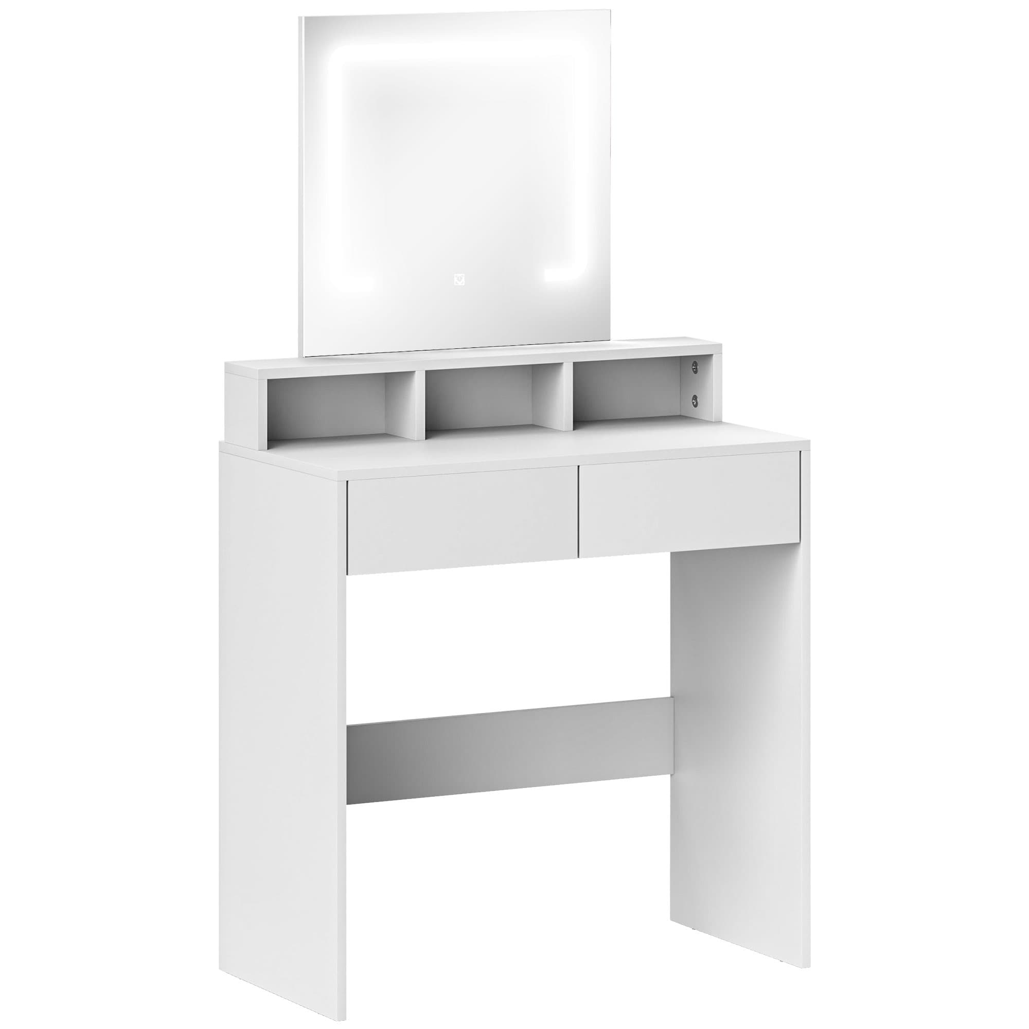 HOMCOM Dressing Table with Mirror and LED Lights, Vanity Table with Drawers, Compartments, Colour Lighting for Women and Girls, White | Aosom UK