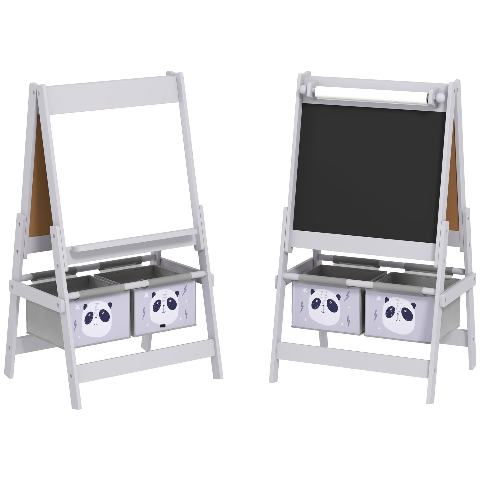 AIYAPLAY 3-In-1 Kids Easel with Paper Roll, Art Easel, with Storage - Grey | Aosom UK